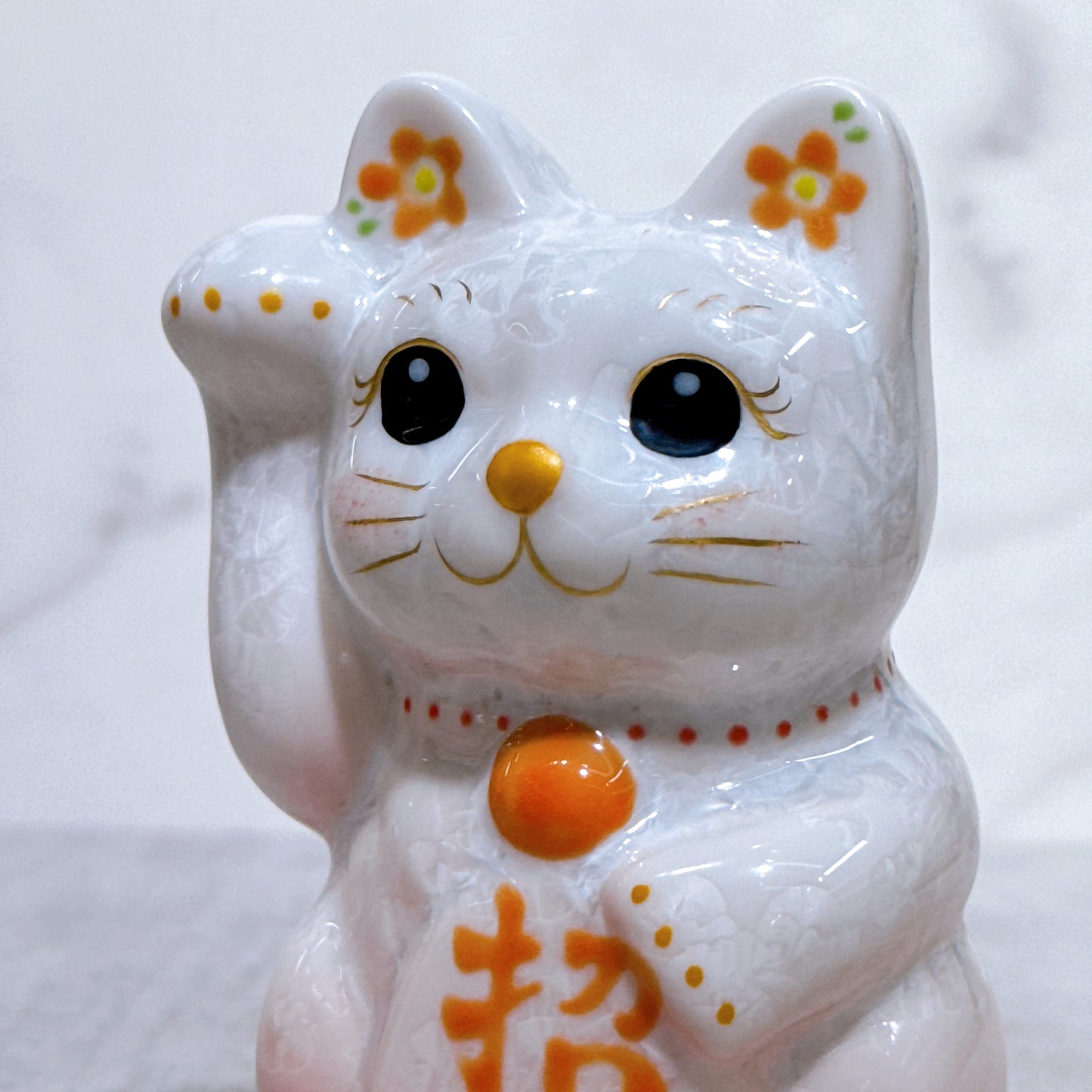 日本清水燒招財貓 花結晶 藤 右 特小