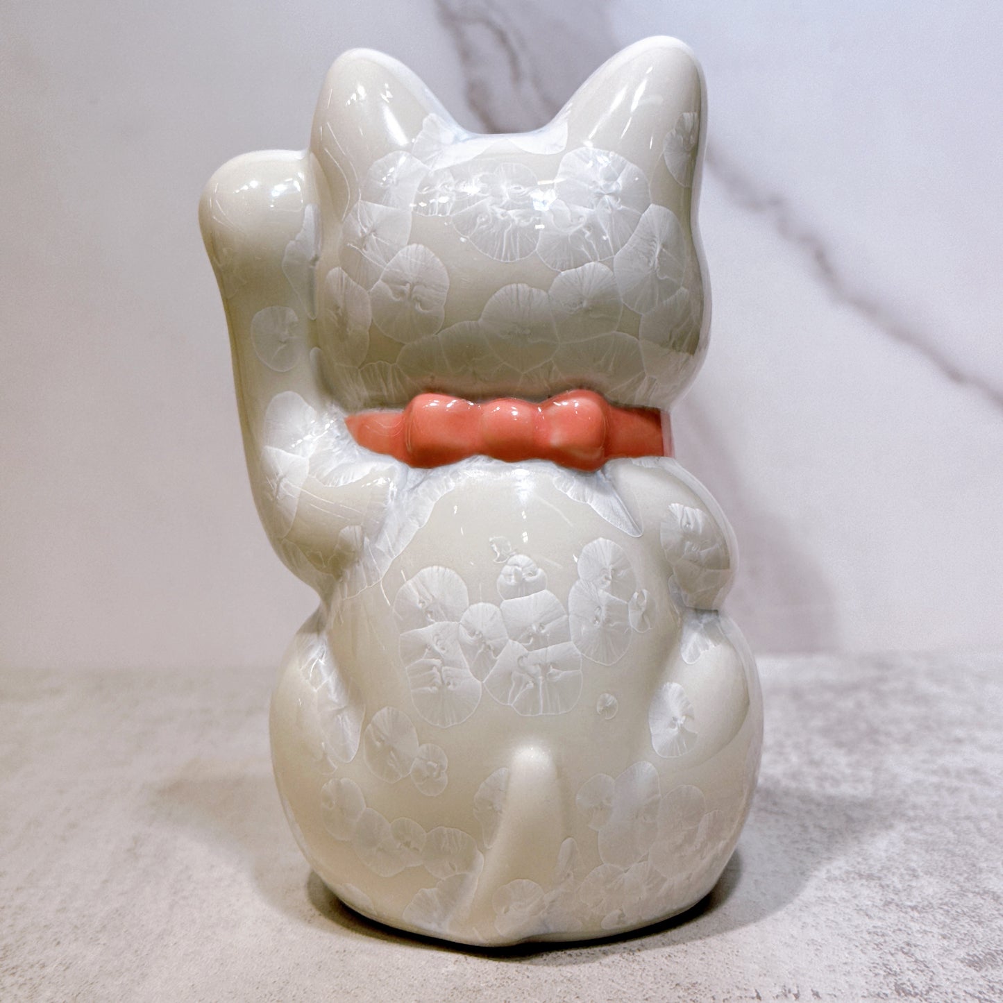 日本清水烧招财猫 花结晶 白 千万两 右