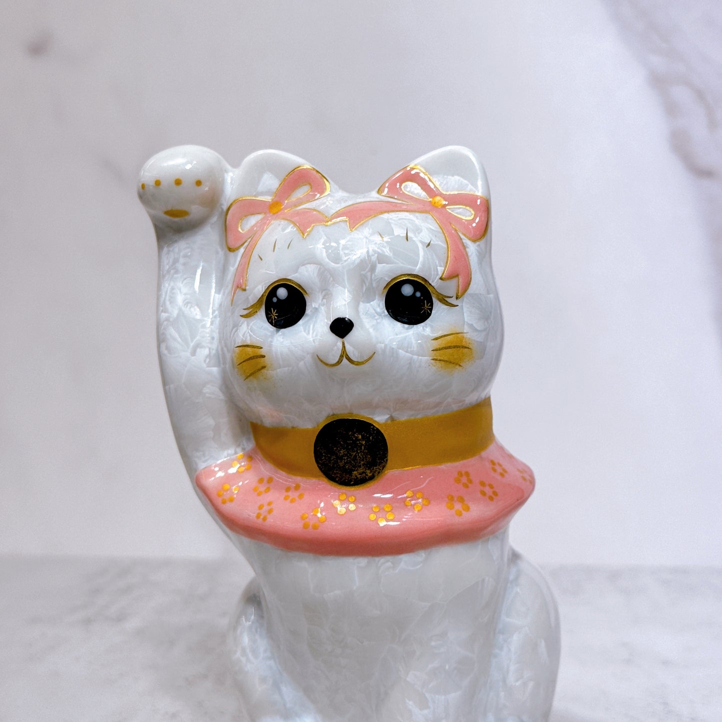 日本清水燒招財貓 花結晶 粉 体花 開運招福