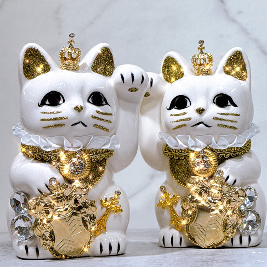 日本花見招財貓 金冠皇爵 5號 白