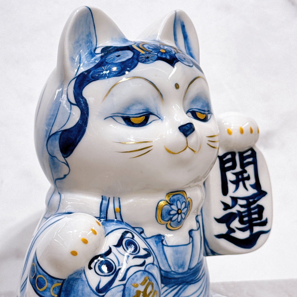日本清水燒招財貓 達摩 染付 金彩 觀音