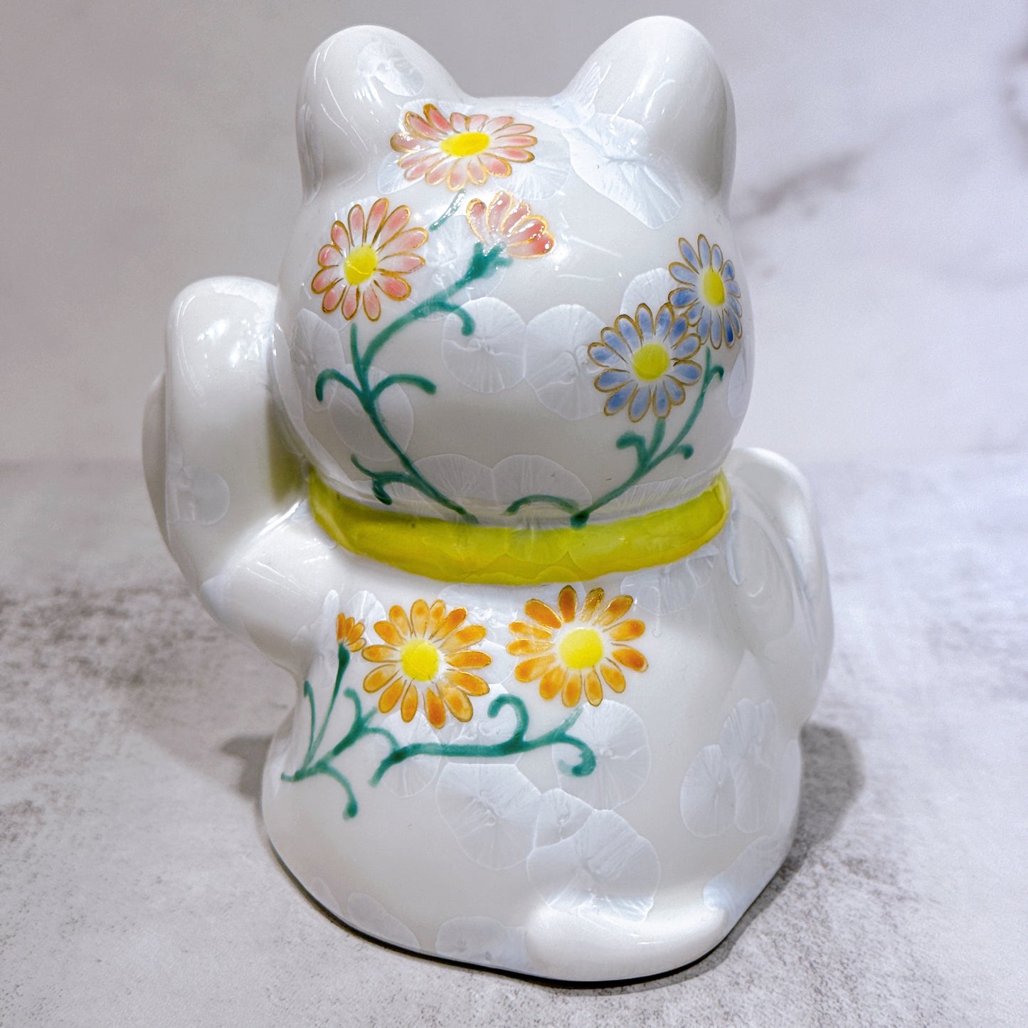 日本清水燒招財貓 達摩 花結晶 白 体花