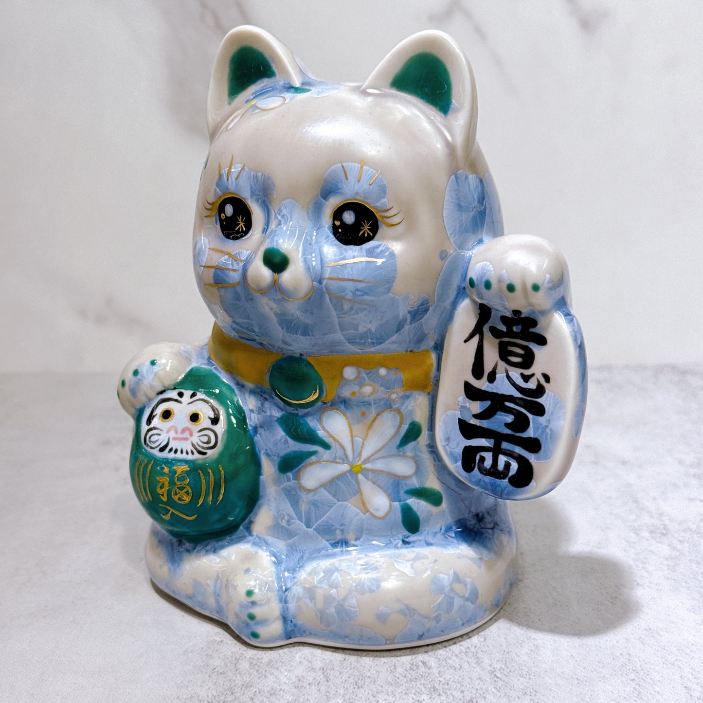 日本清水燒招財貓 達摩 花結晶 銀藤 億万両