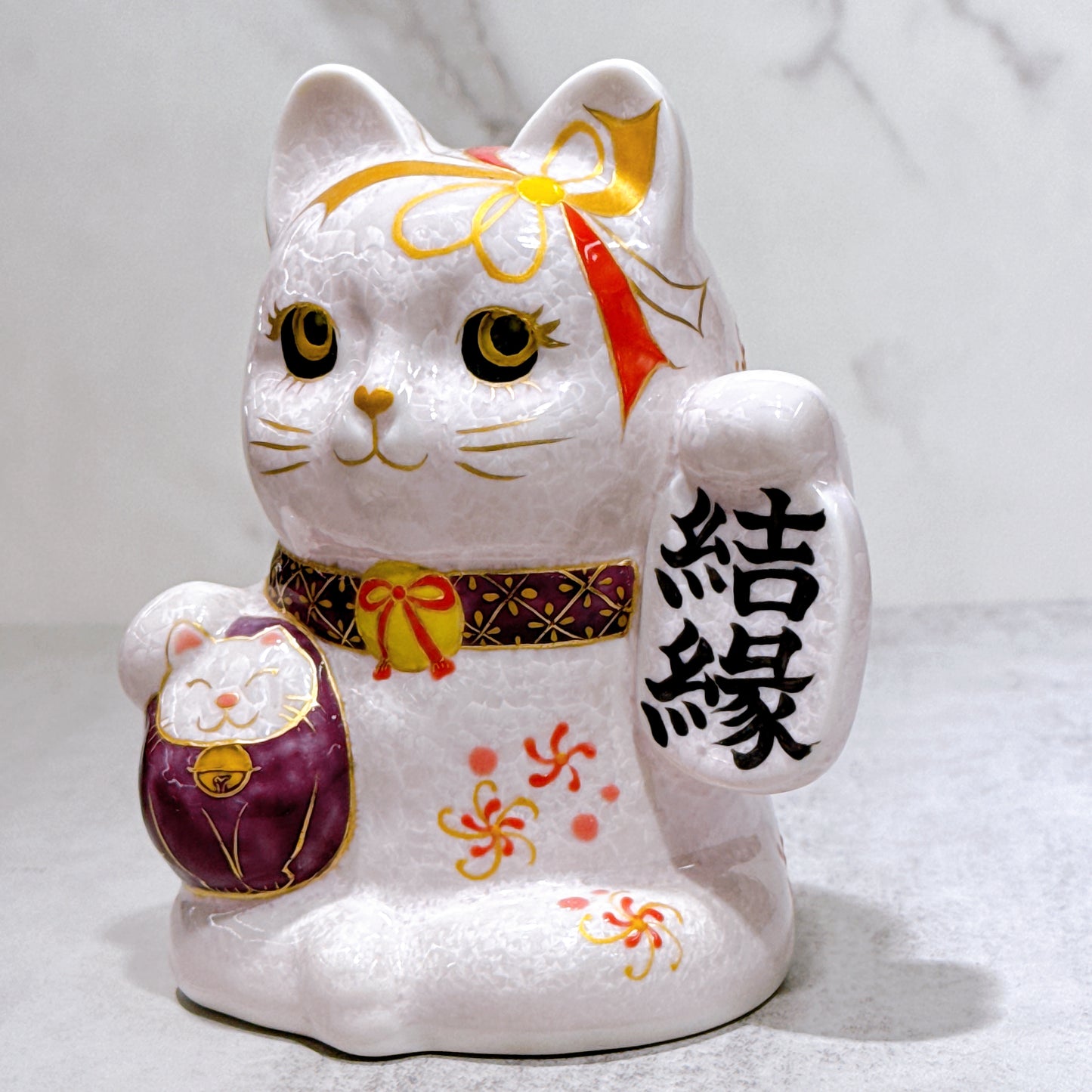 日本清水燒招財貓 達摩 花結晶 桃 結緣
