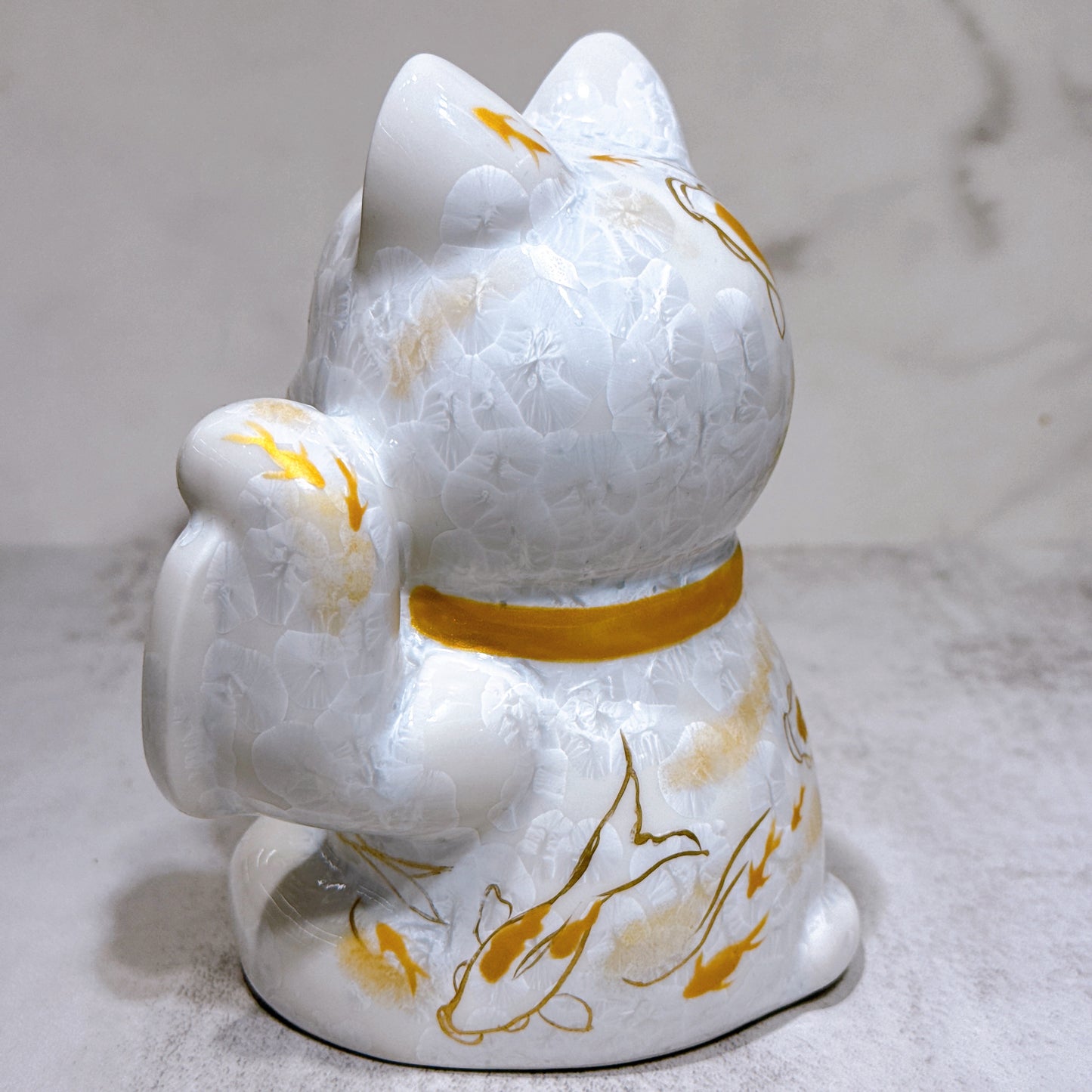 日本清水燒招財貓 達摩 花結晶 白 体花