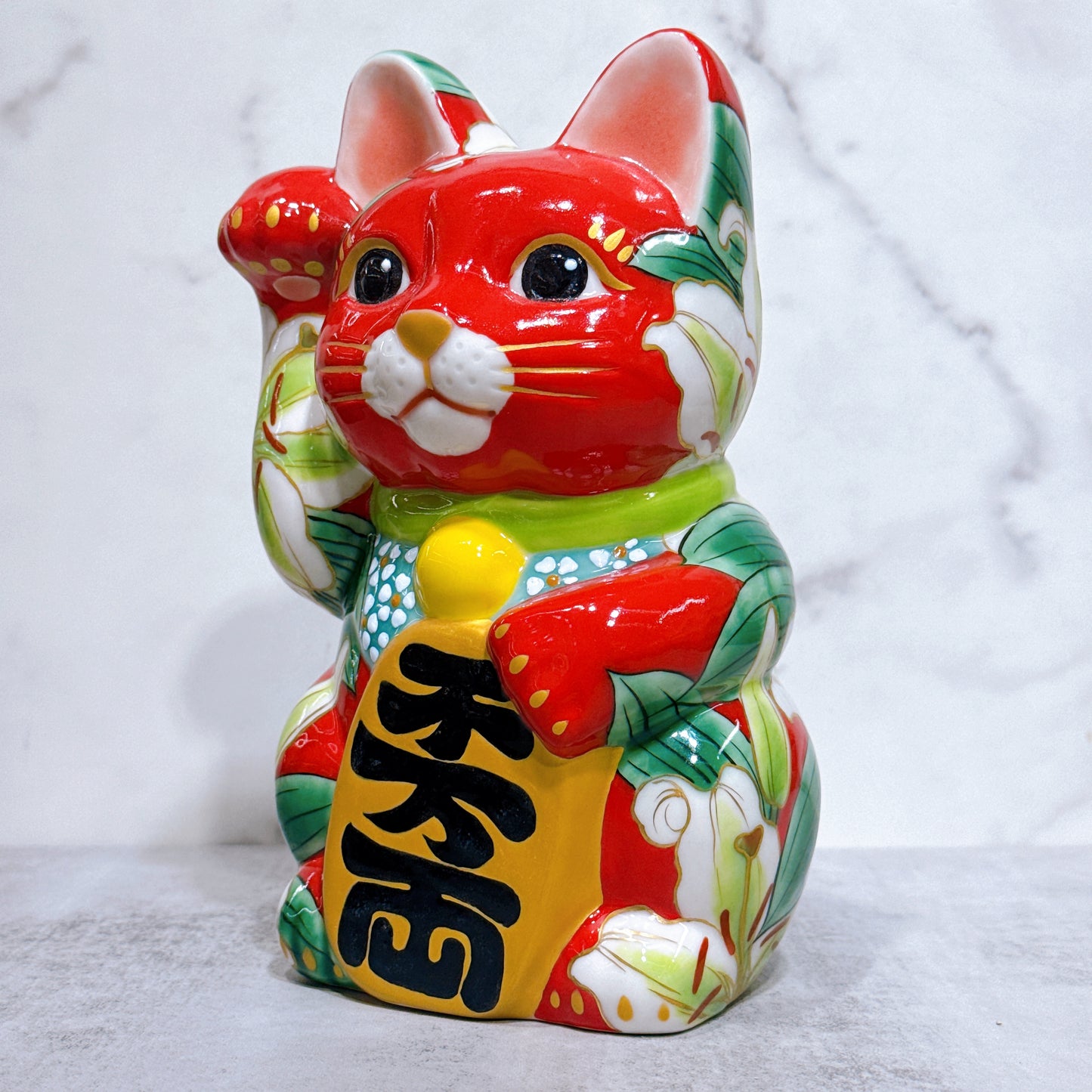 日本清水燒招財貓 赤地 卡薩布蘭 特大