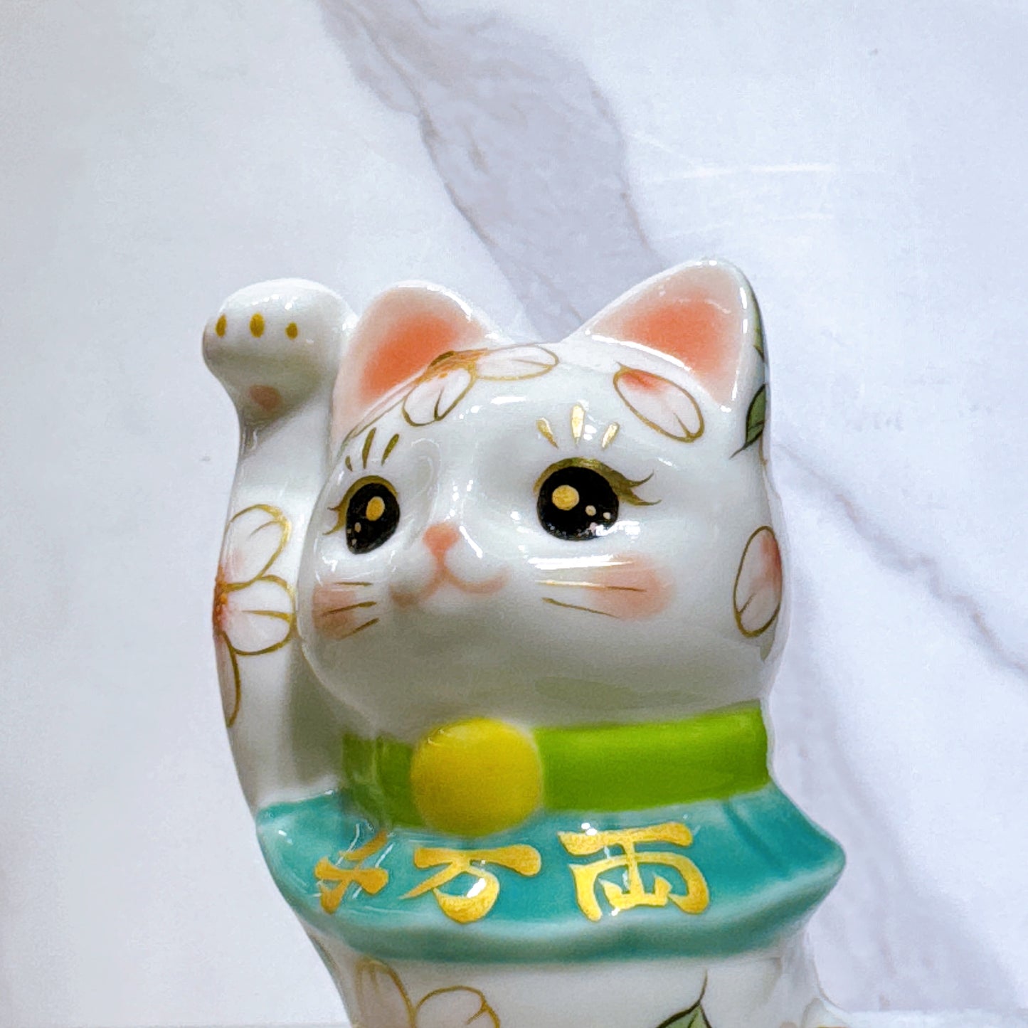 日本清水燒招財貓 色繪 櫻 千万両