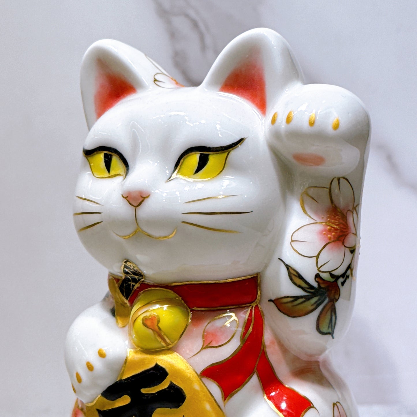 日本清水烧招财猫色绘猫之樱