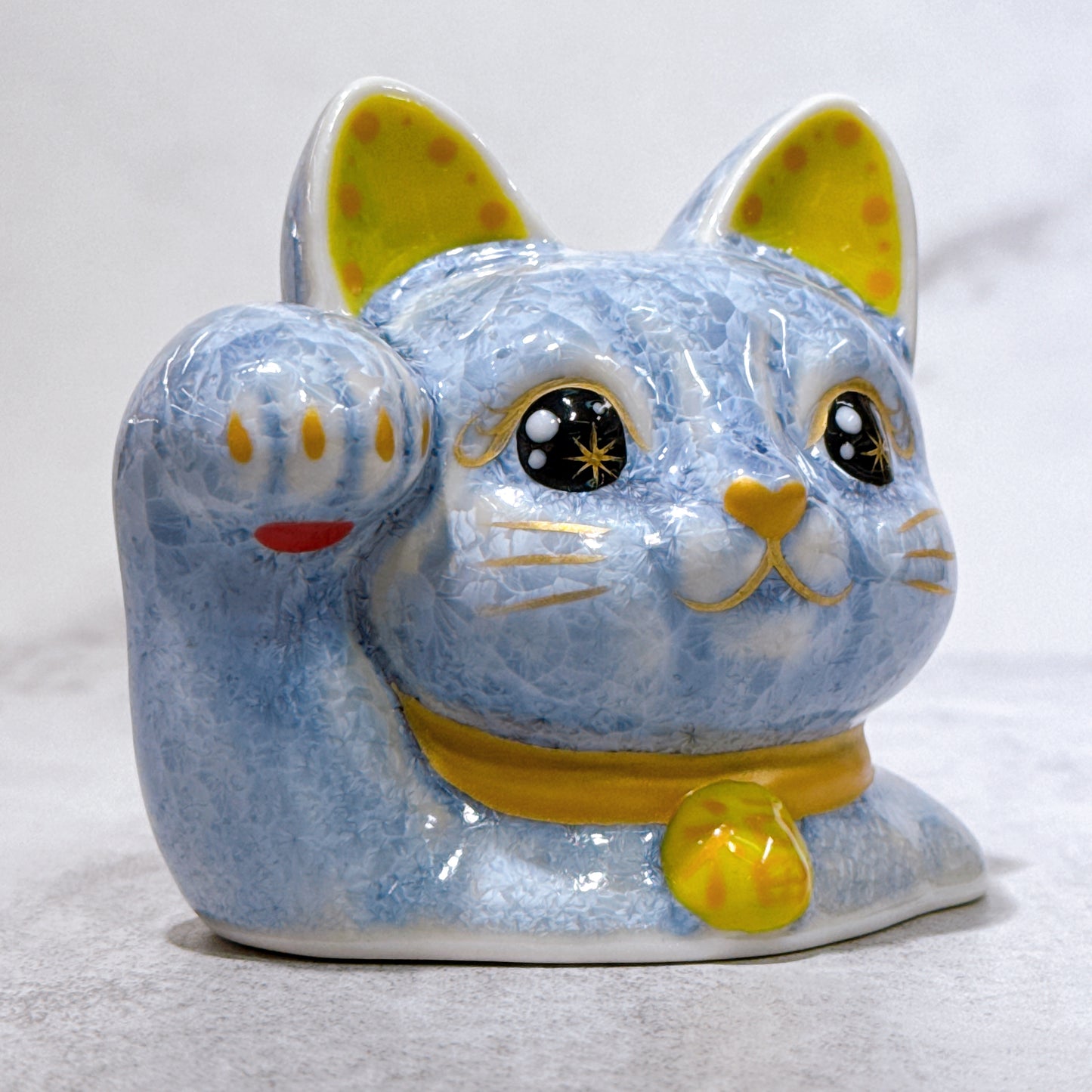 日本清水燒招財貓 貓半身 花結晶 銀藤 招福