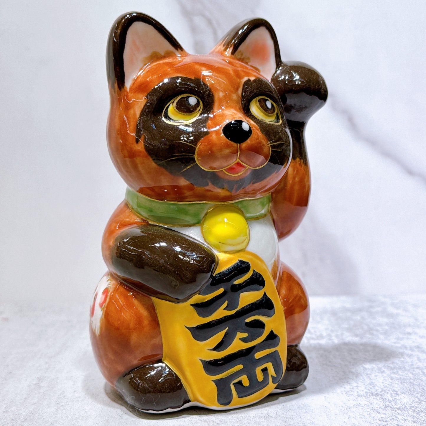 日本清水燒招財貓 色繪 十個狸貓 千万両