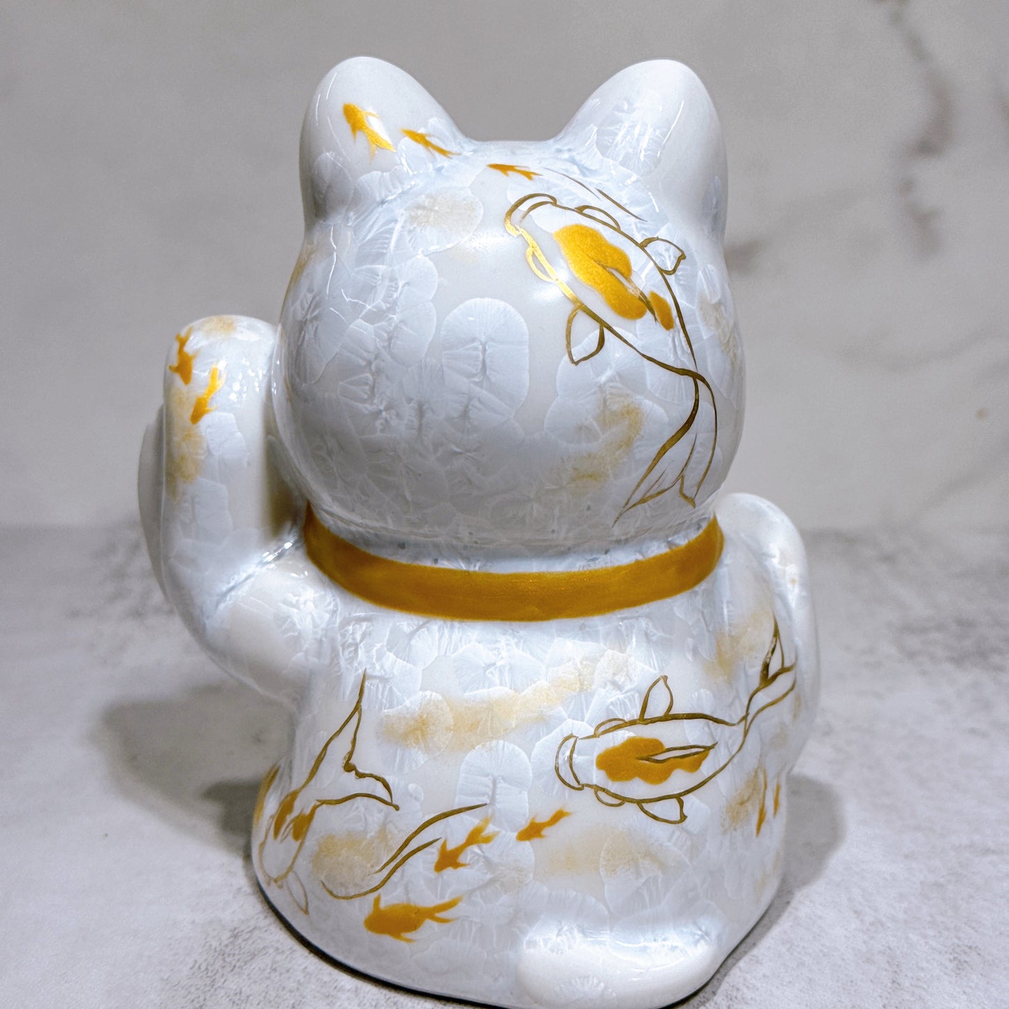 日本清水燒招財貓 達摩 花結晶 白 体花