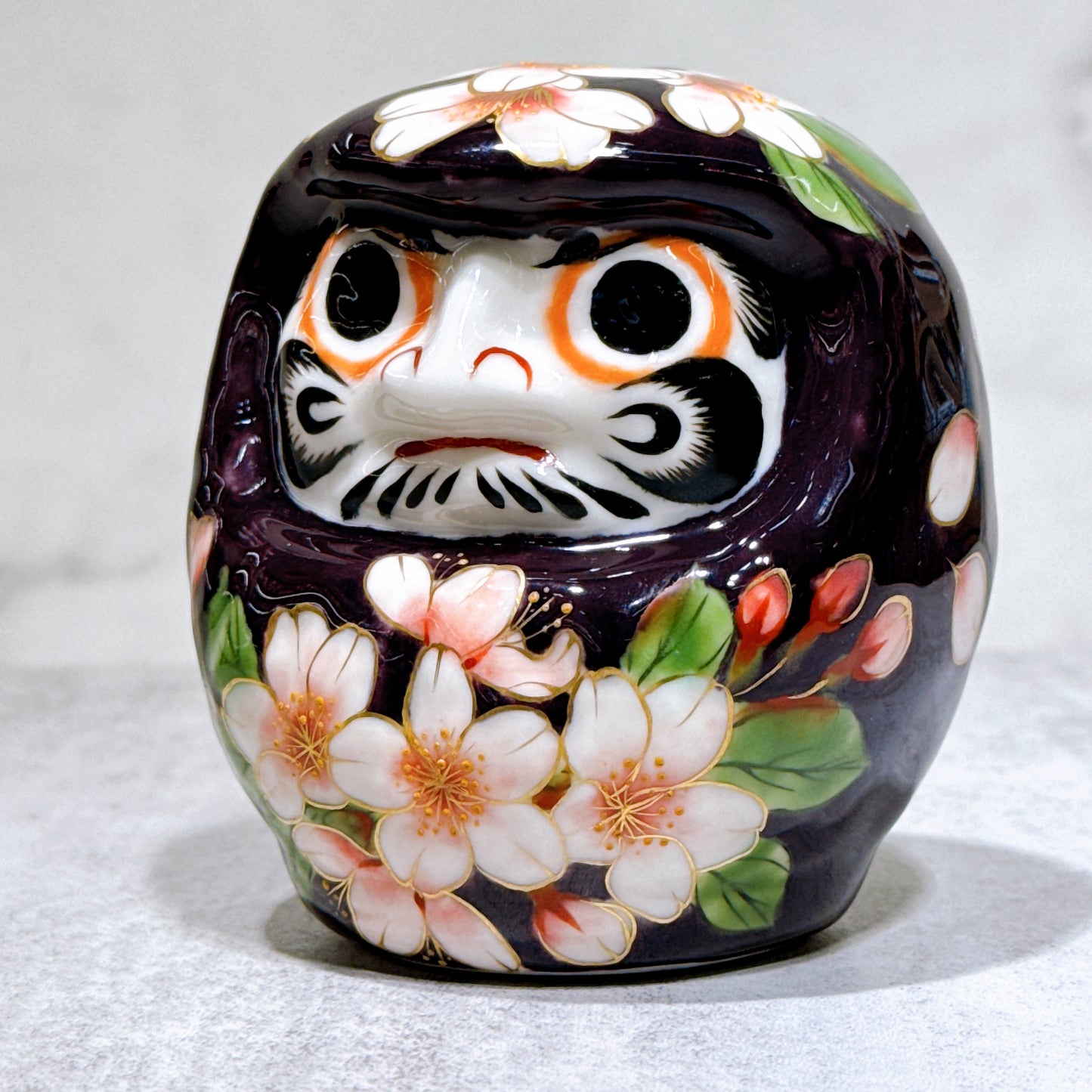 日本清水燒達摩 色繪 紫地 櫻 小號