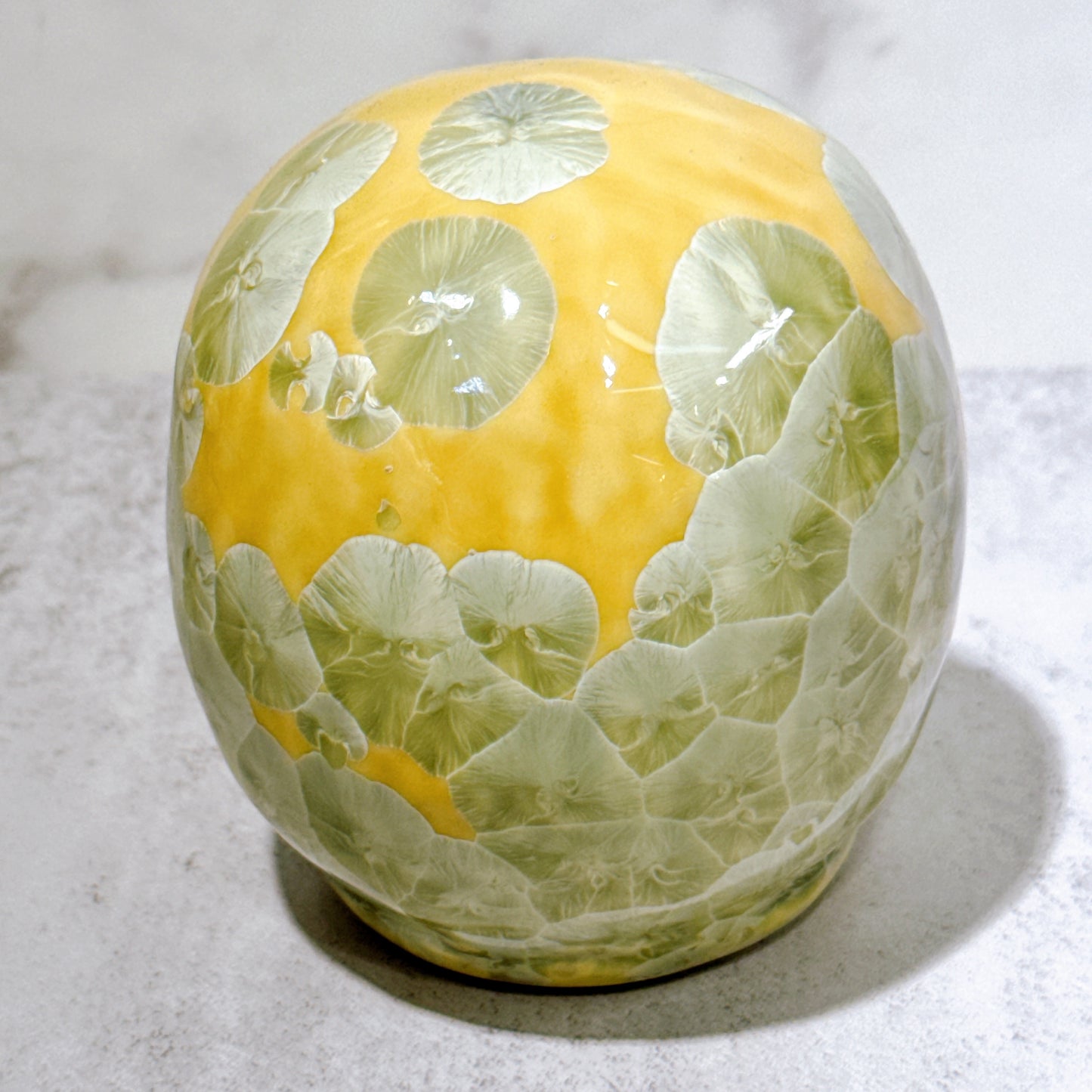 日本清水燒達摩 花結晶 黃綠 無地 小號