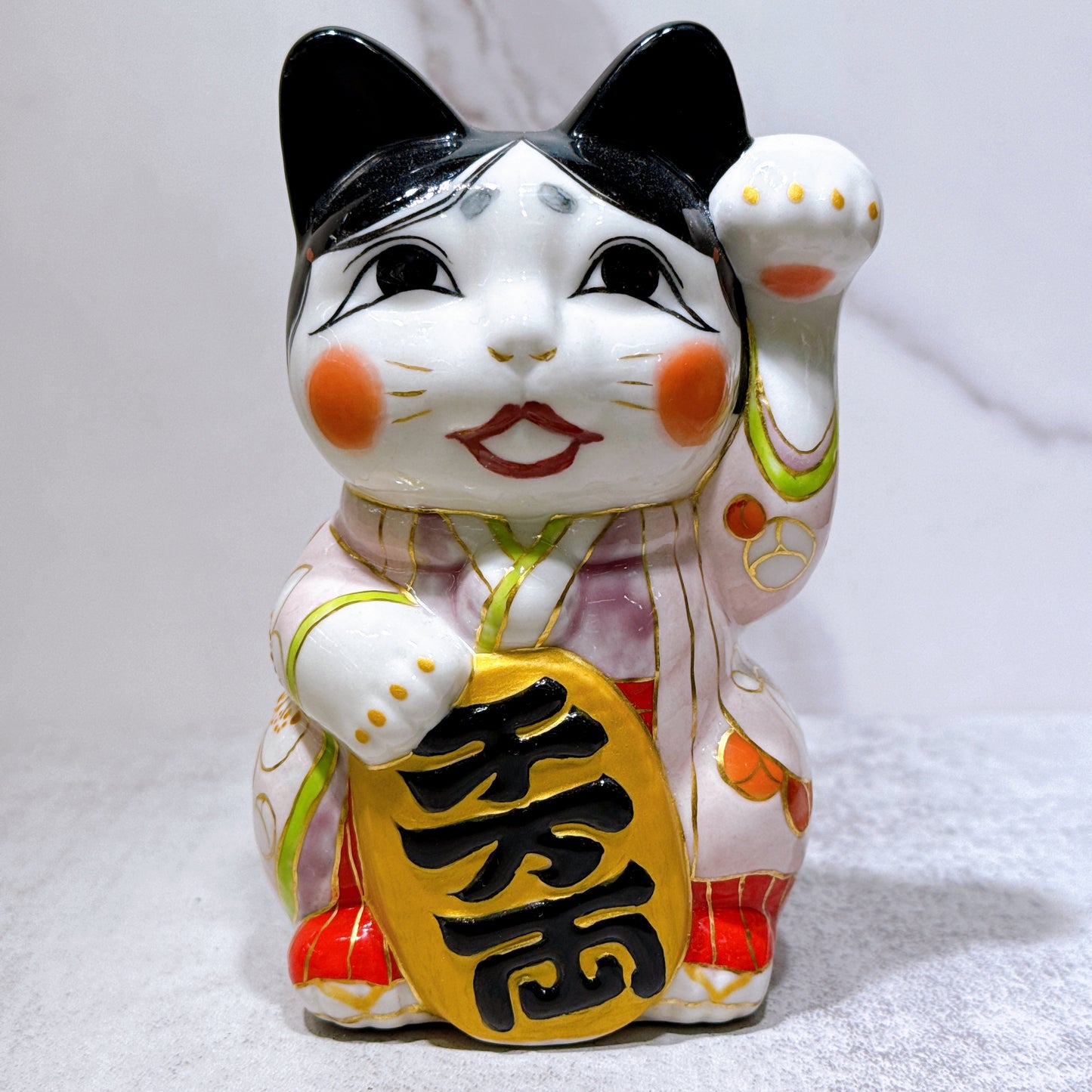 日本清水燒招財貓 色繪 岡龜