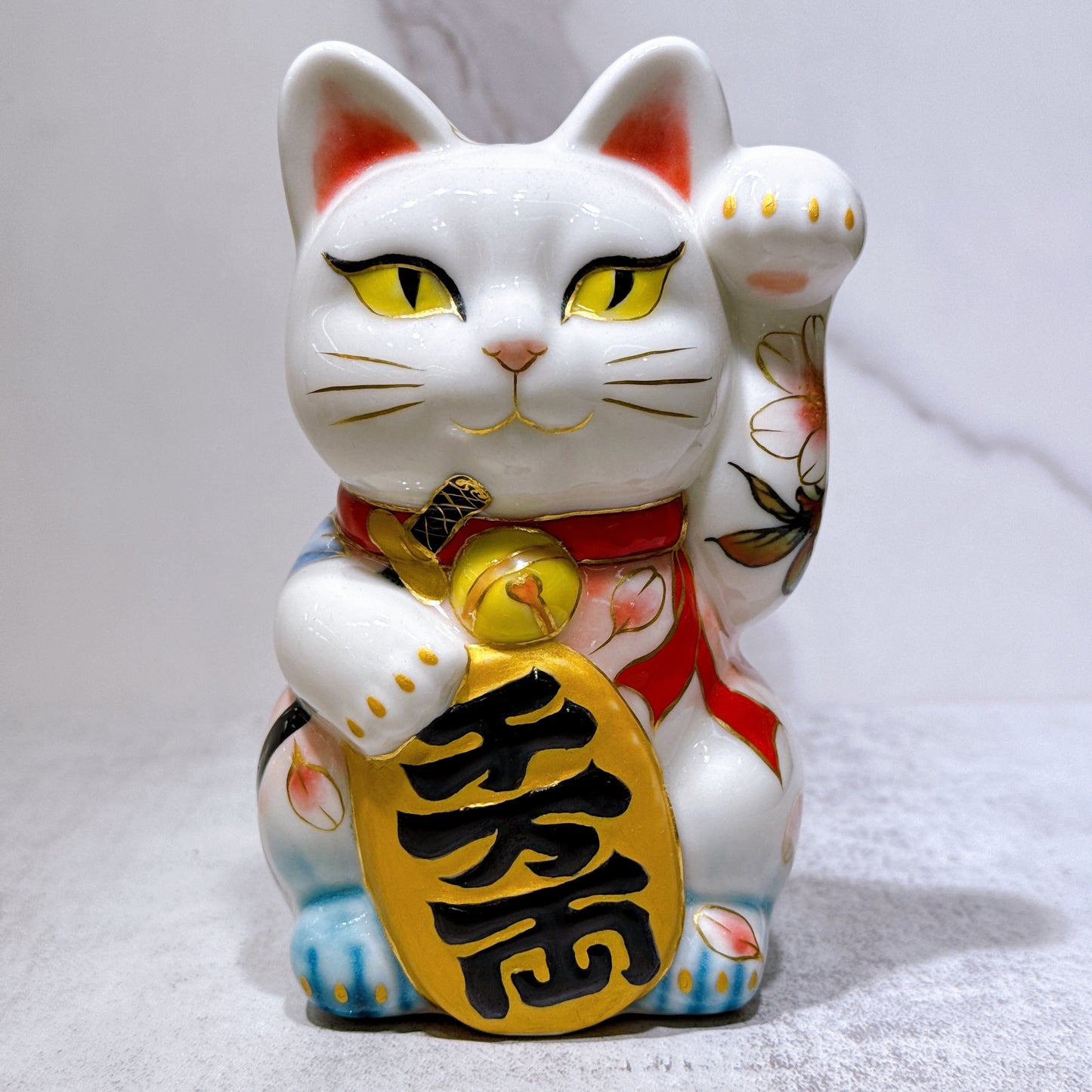 日本清水烧招财猫色绘猫之樱