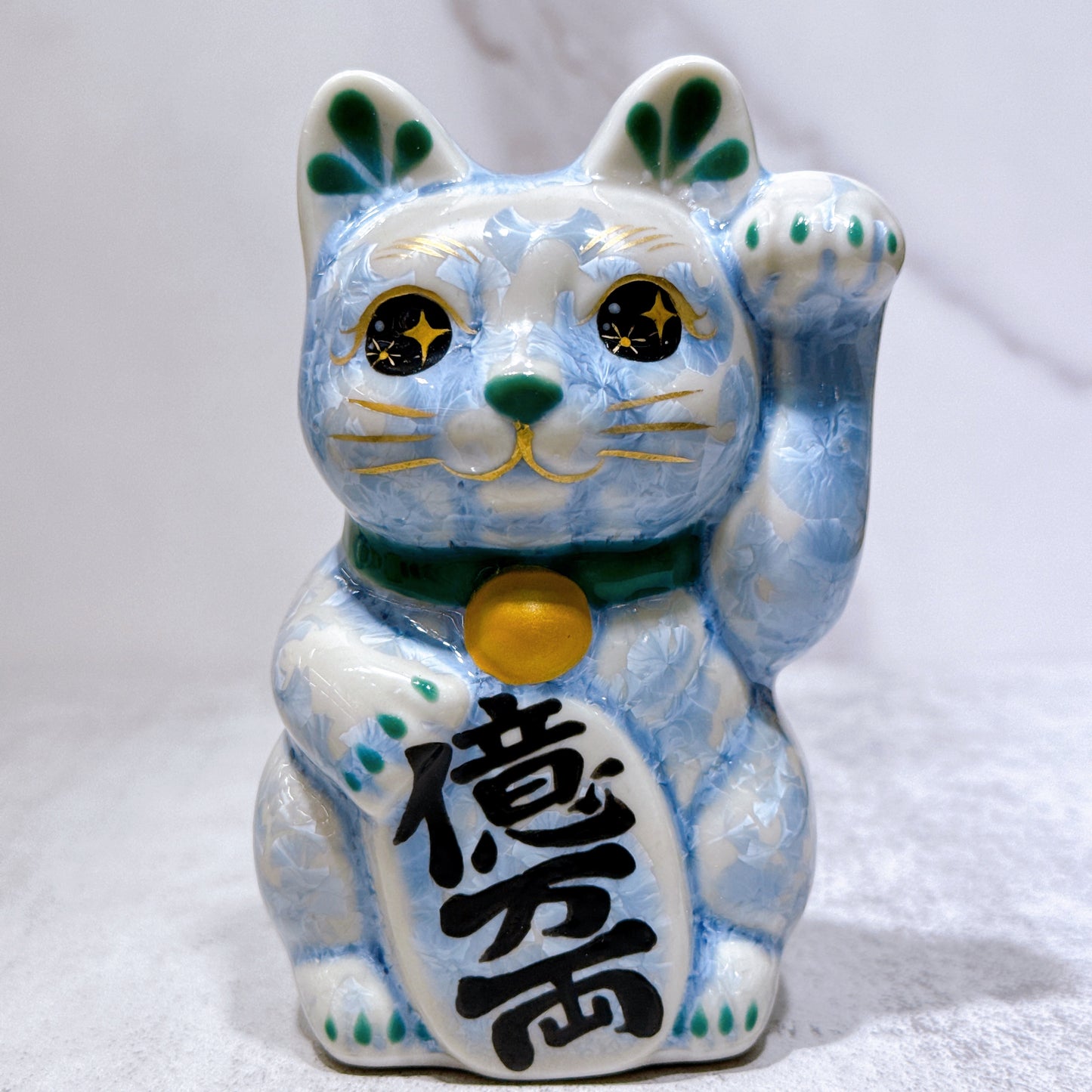 日本清水燒招財貓 花結晶 銀藤 億萬両 左 特小