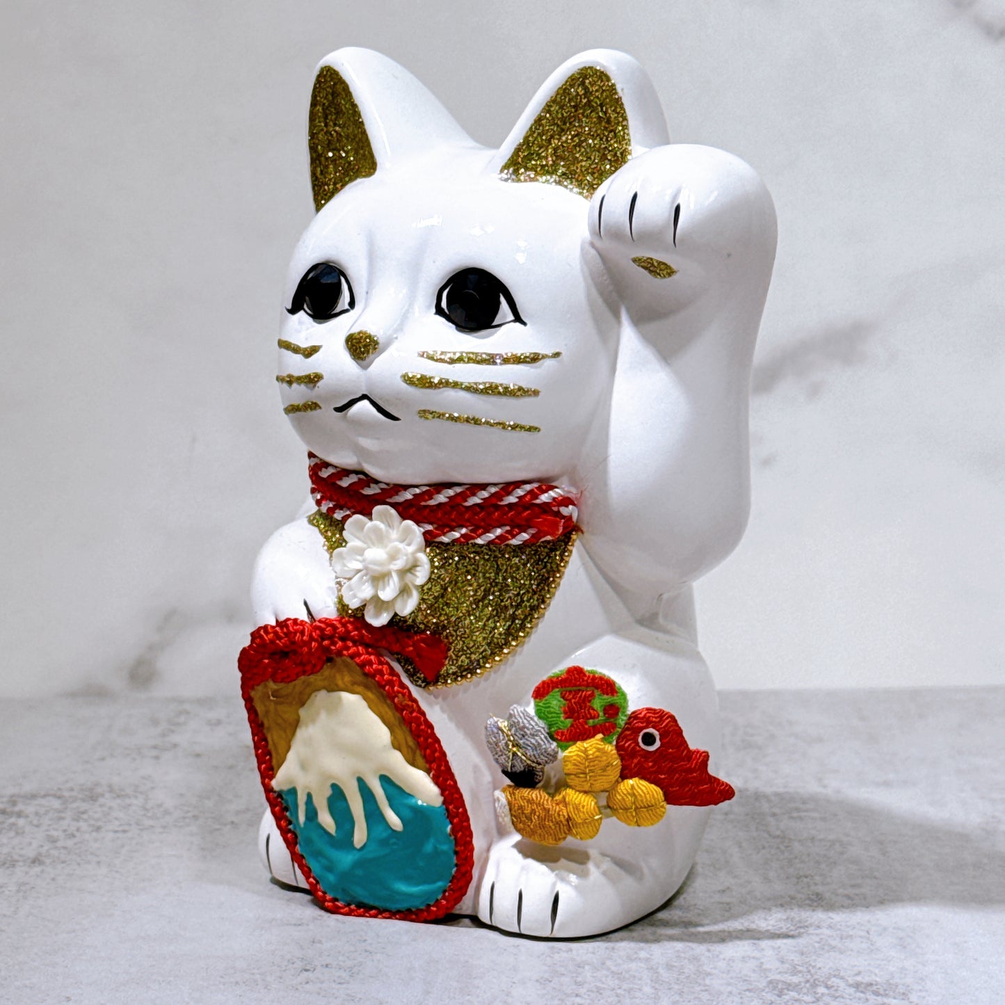 日本花見招財貓 富士 5號 白 左手