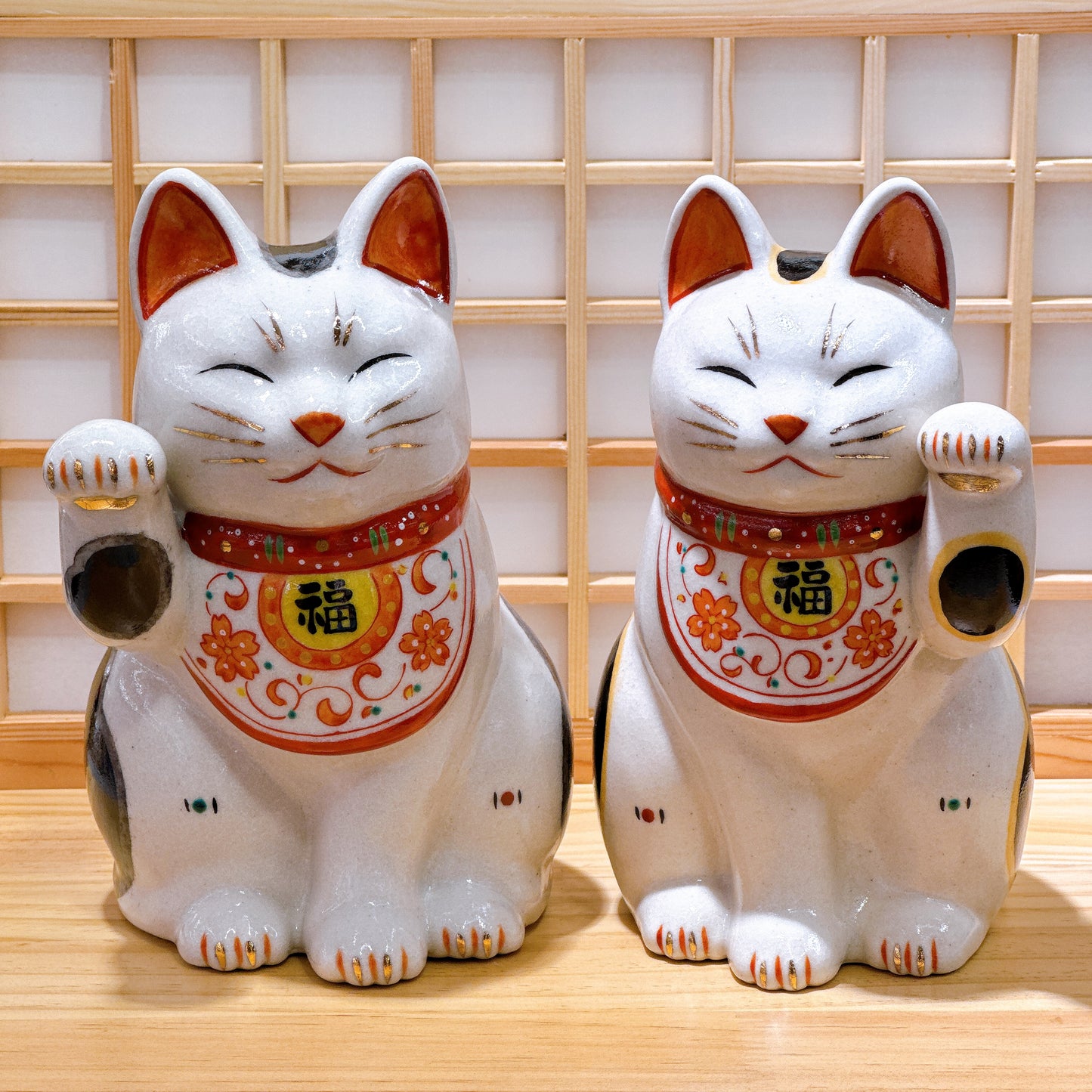日本陶彩万福唐草招財貓 大號