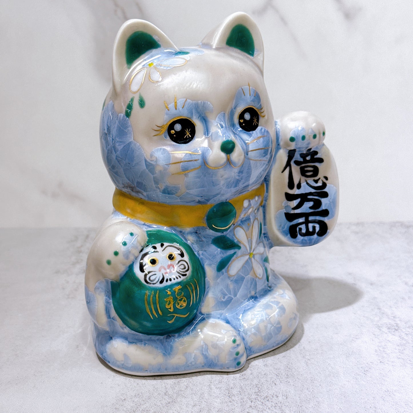 日本清水燒招財貓 達摩 花結晶 銀藤 億万両