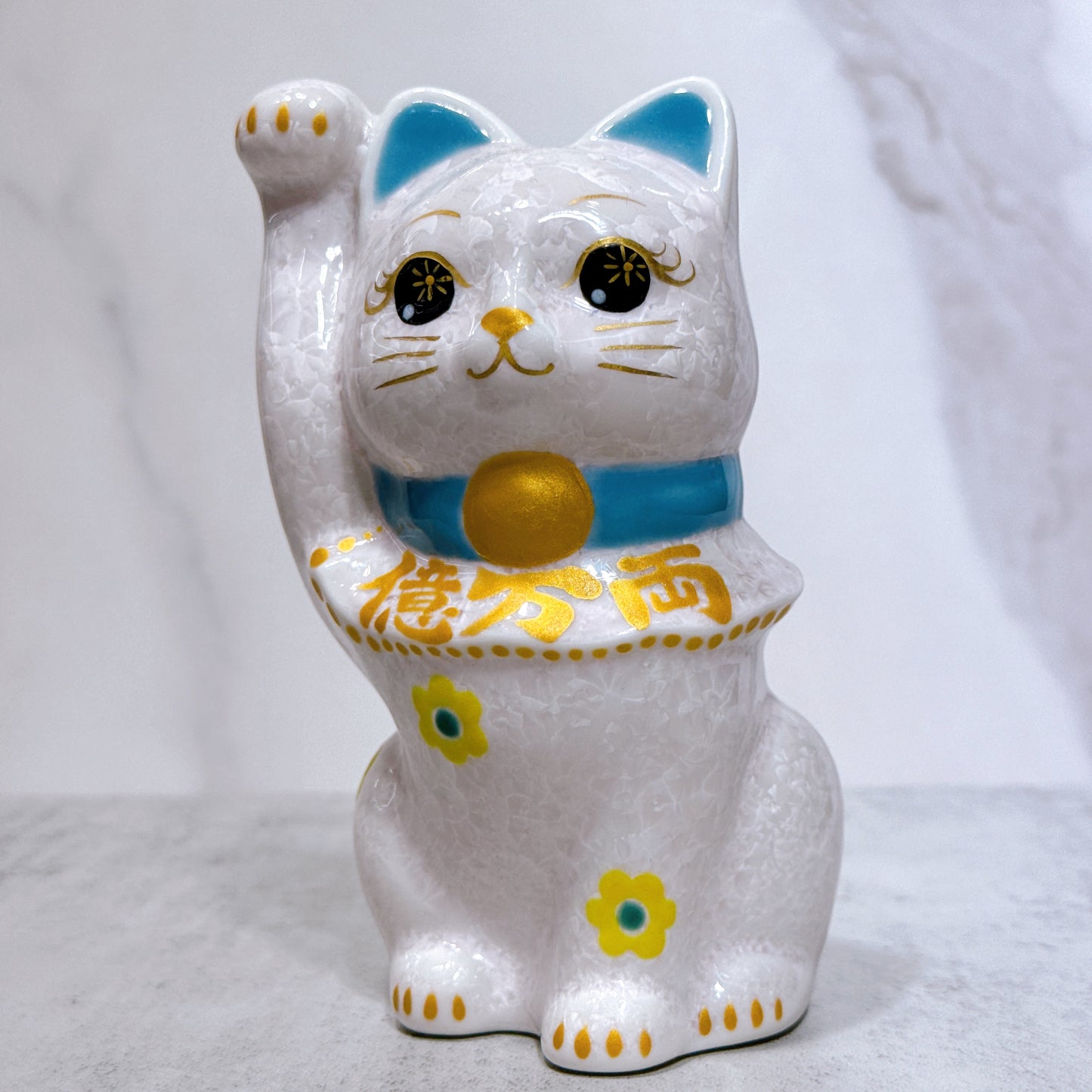 日本清水燒招財貓 花結晶 桃 億万両