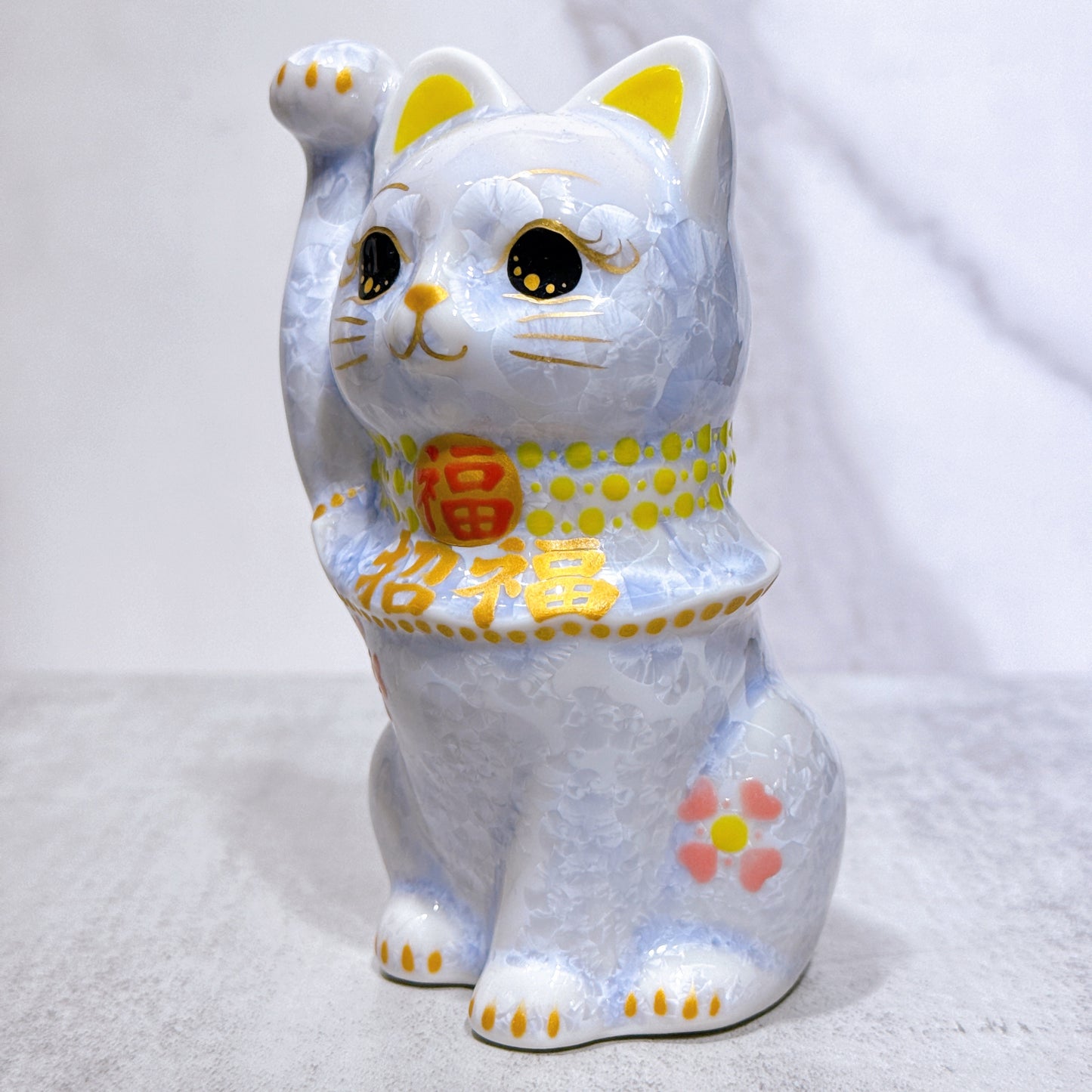 日本清水燒招財貓 花結晶 藤 招福