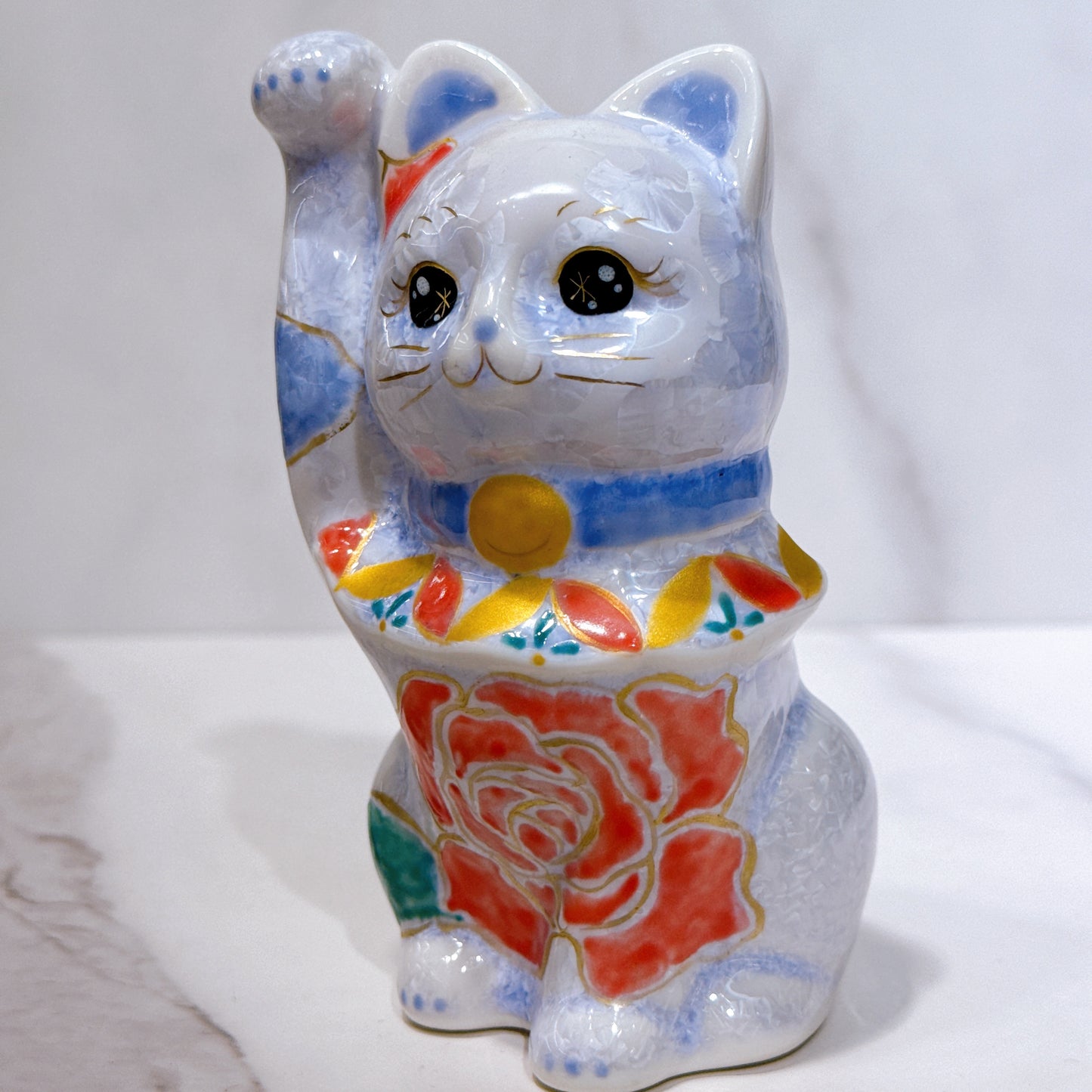 日本清水燒招財貓 花結晶 藤 体花