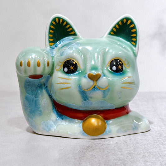 日本清水烧招财猫 达摩 花结晶 银藤 亿万两