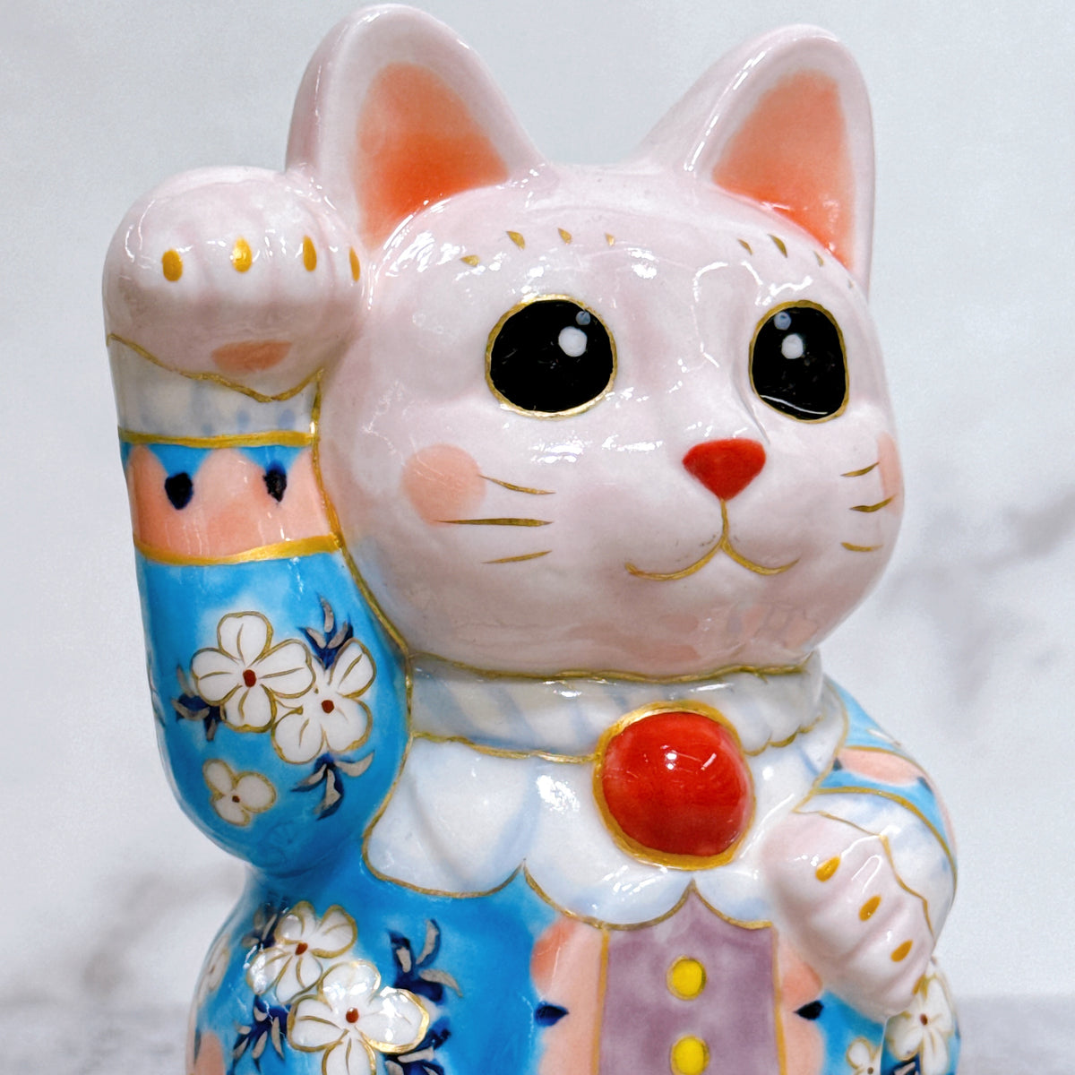 日本清水燒招財貓 色繪 籃貓福櫻