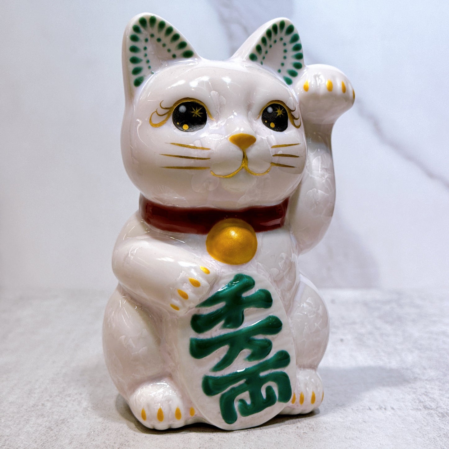 日本清水燒招財貓 花結晶 桃 千万両 左
