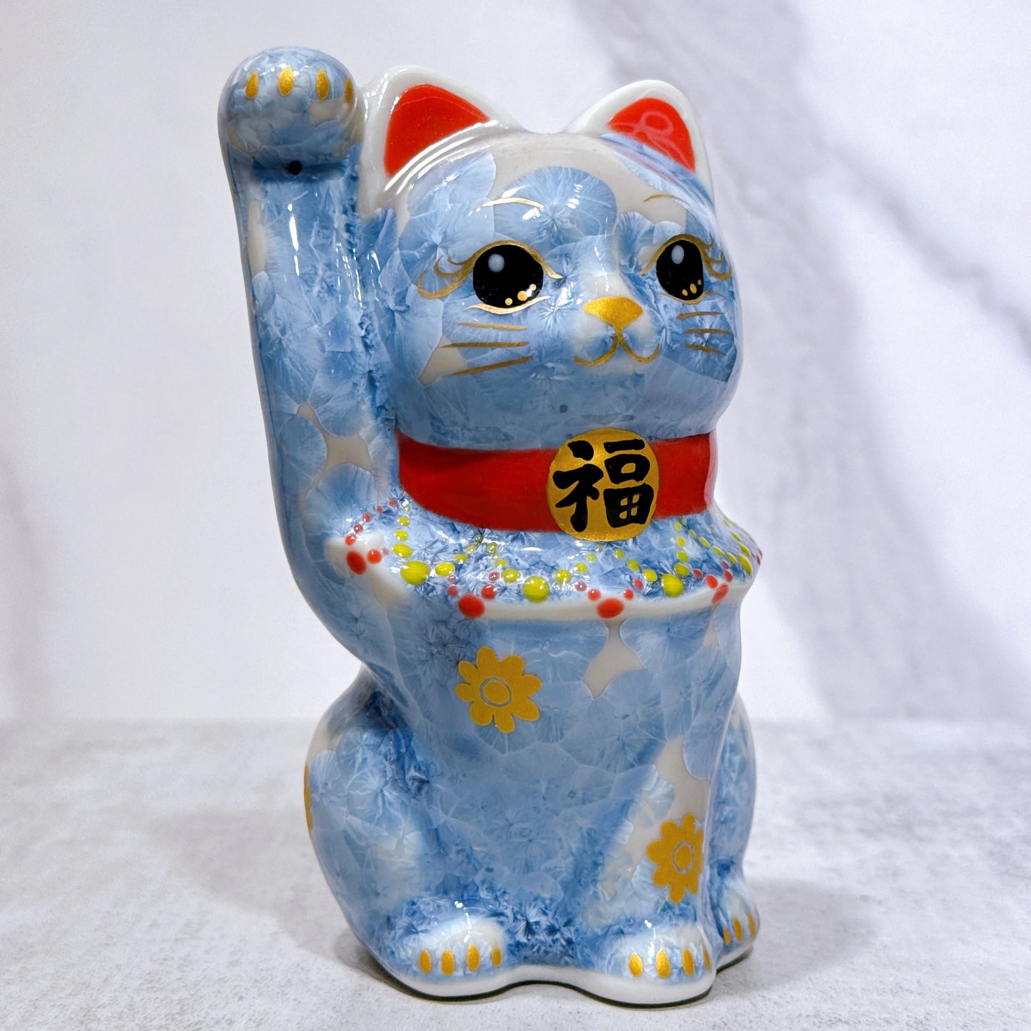 日本清水燒招財貓 花結晶 銀藤 千万両