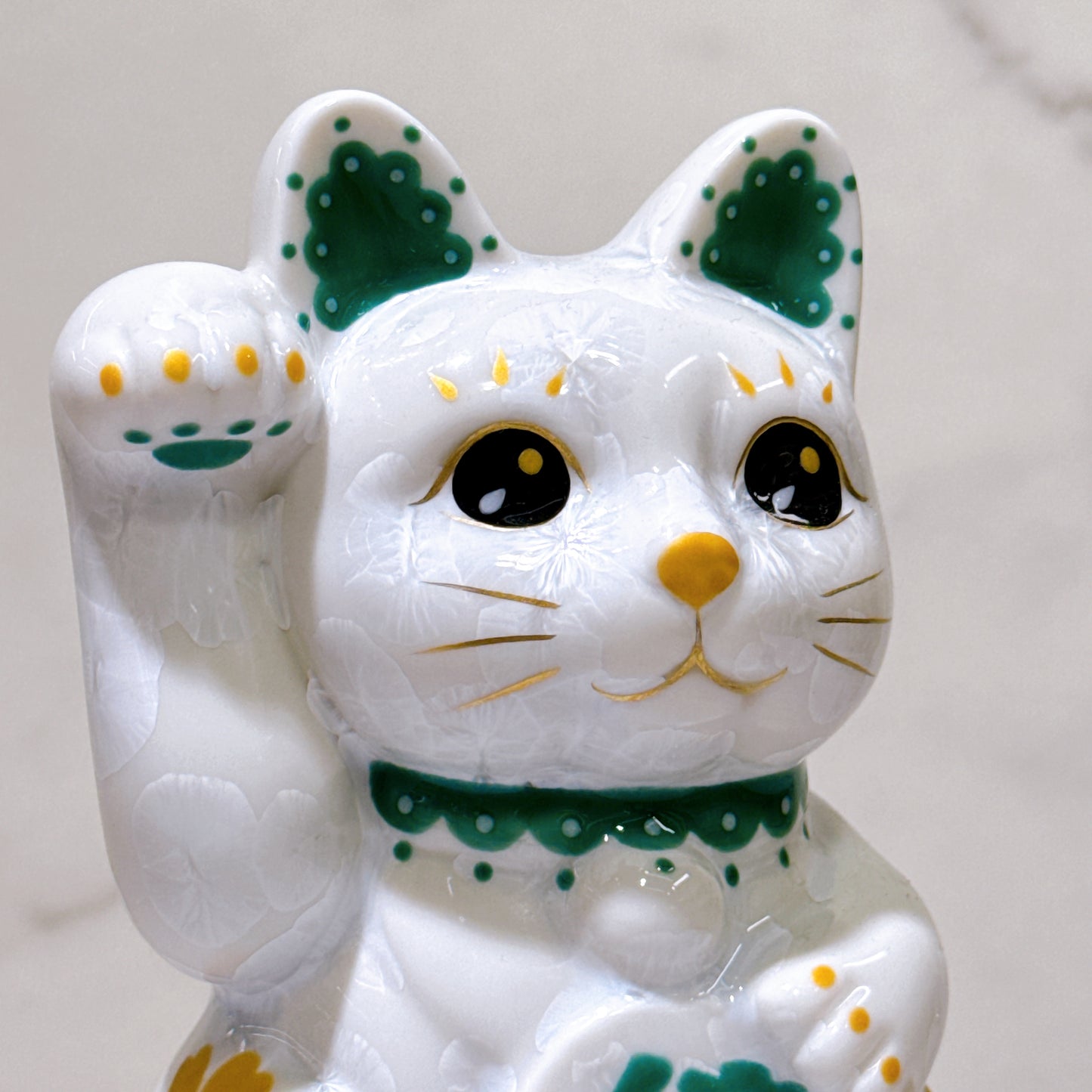 日本清水燒招財貓 花結晶 青白 億萬両 体花 右