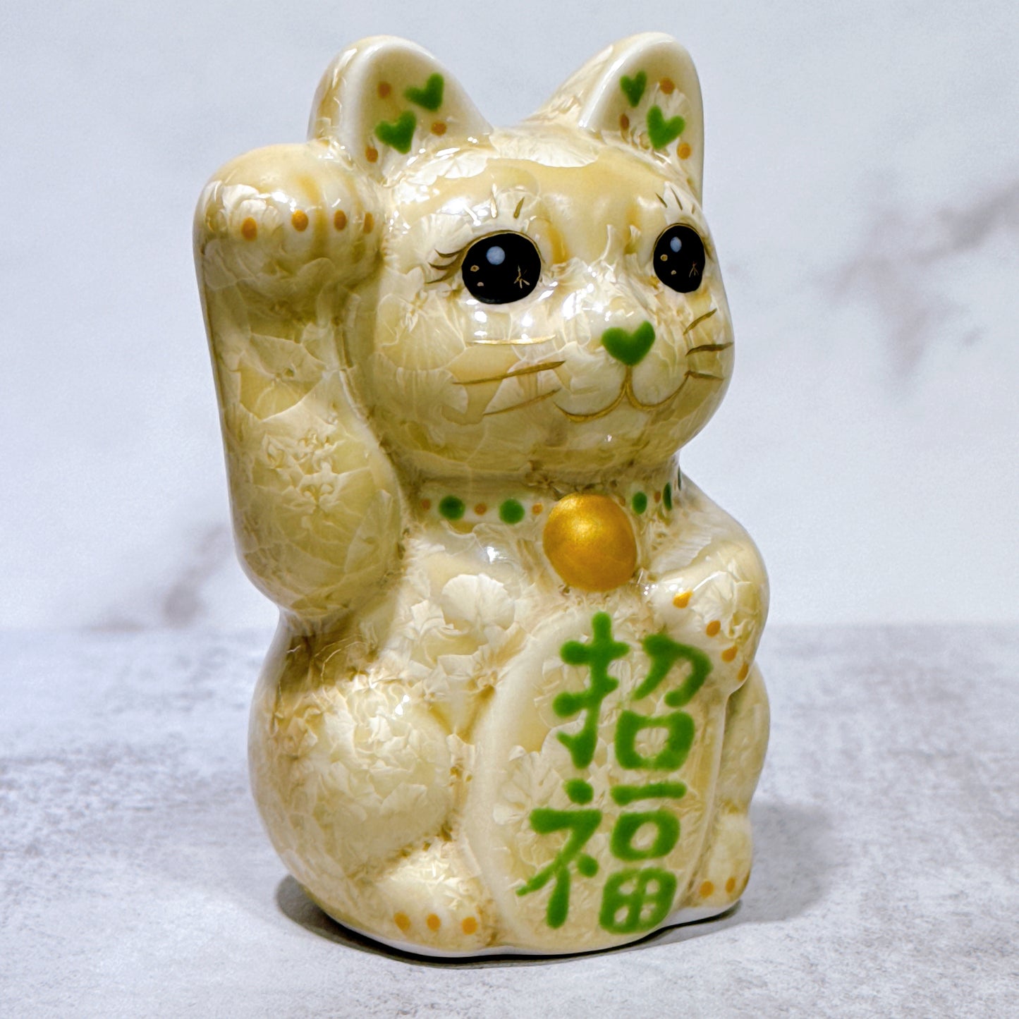 日本清水燒招財貓 花結晶 金花 右 特小