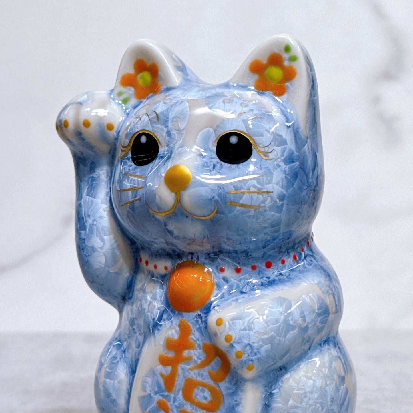 日本清水燒招財貓 花結晶 銀藤 右 特小