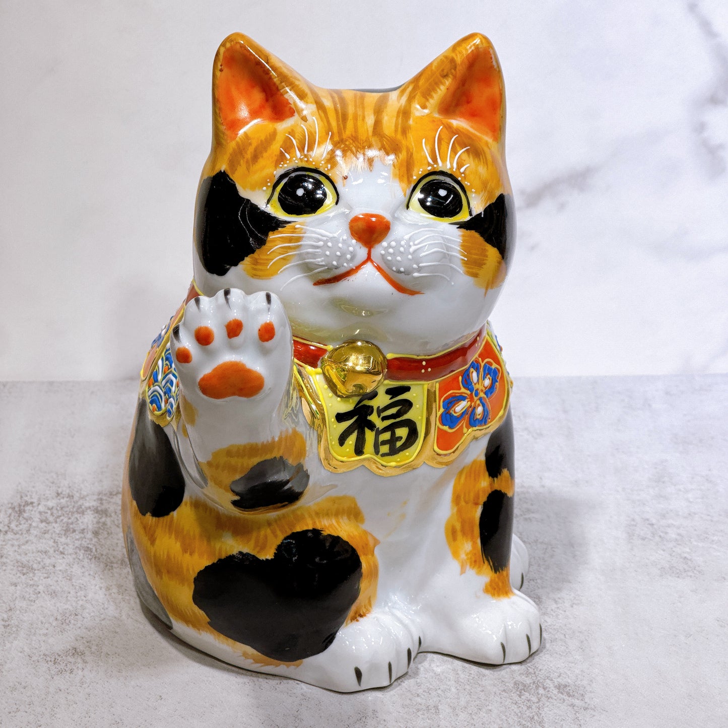 日本九谷燒招財貓 毛長三毛 6.5號