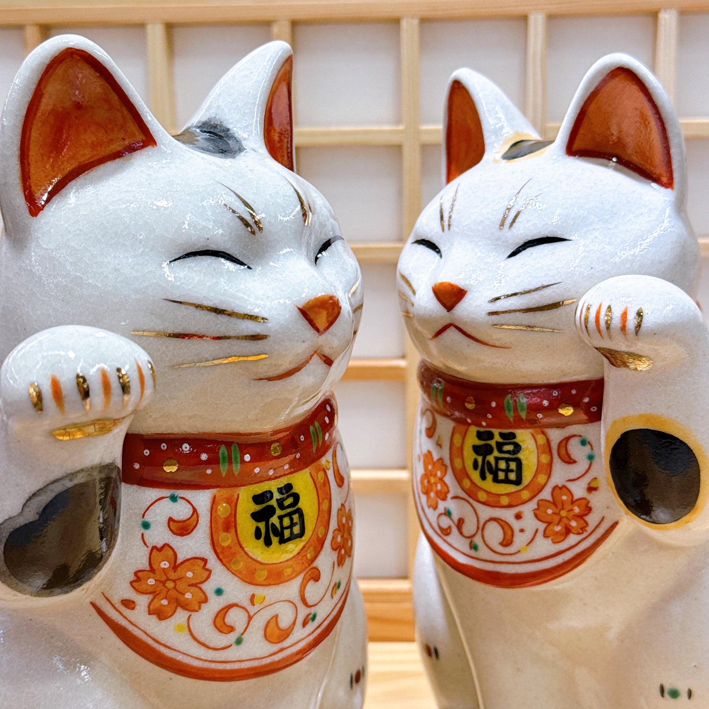 日本陶彩万福唐草招財貓 大號