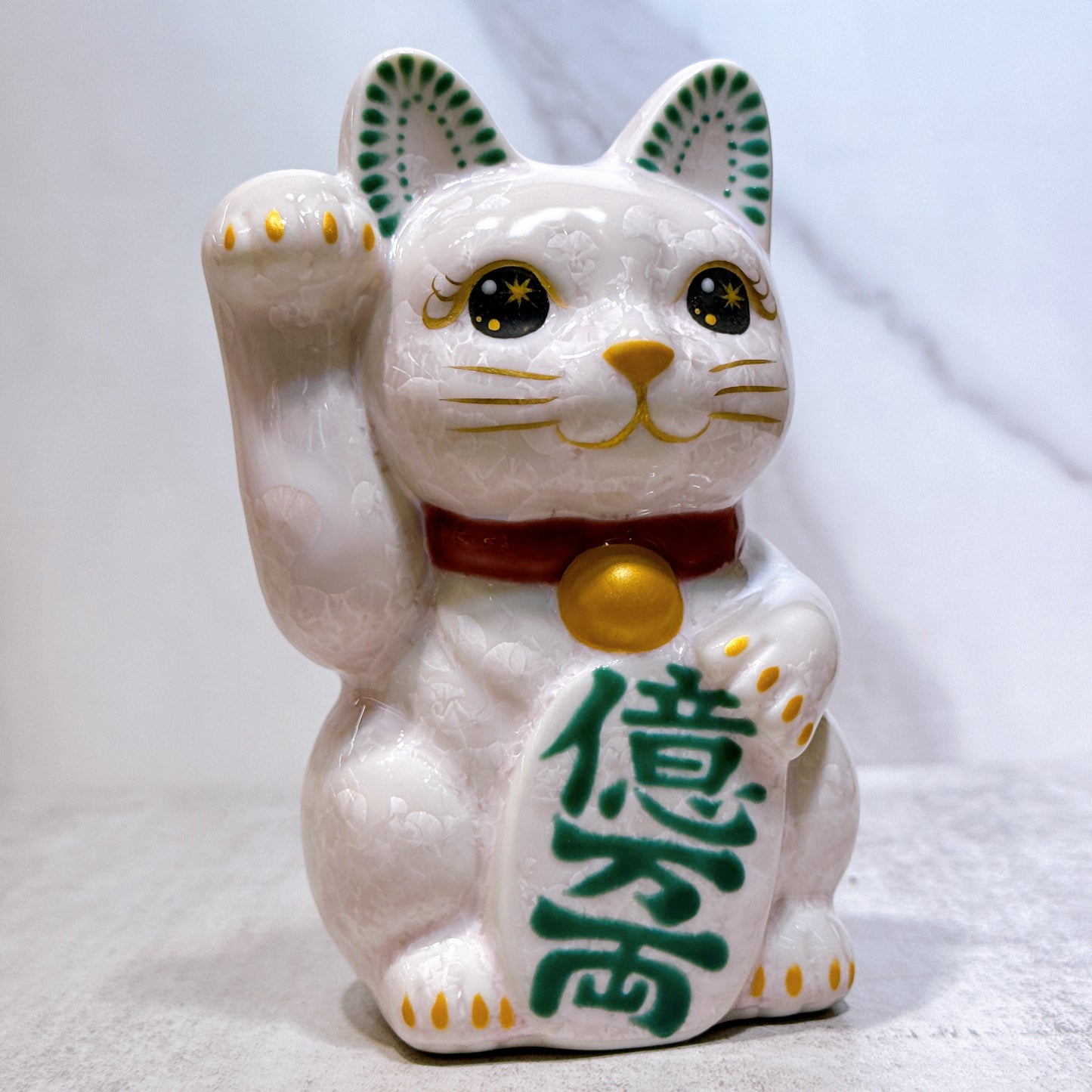 日本清水燒招財貓 花結晶 桃 億万両 右