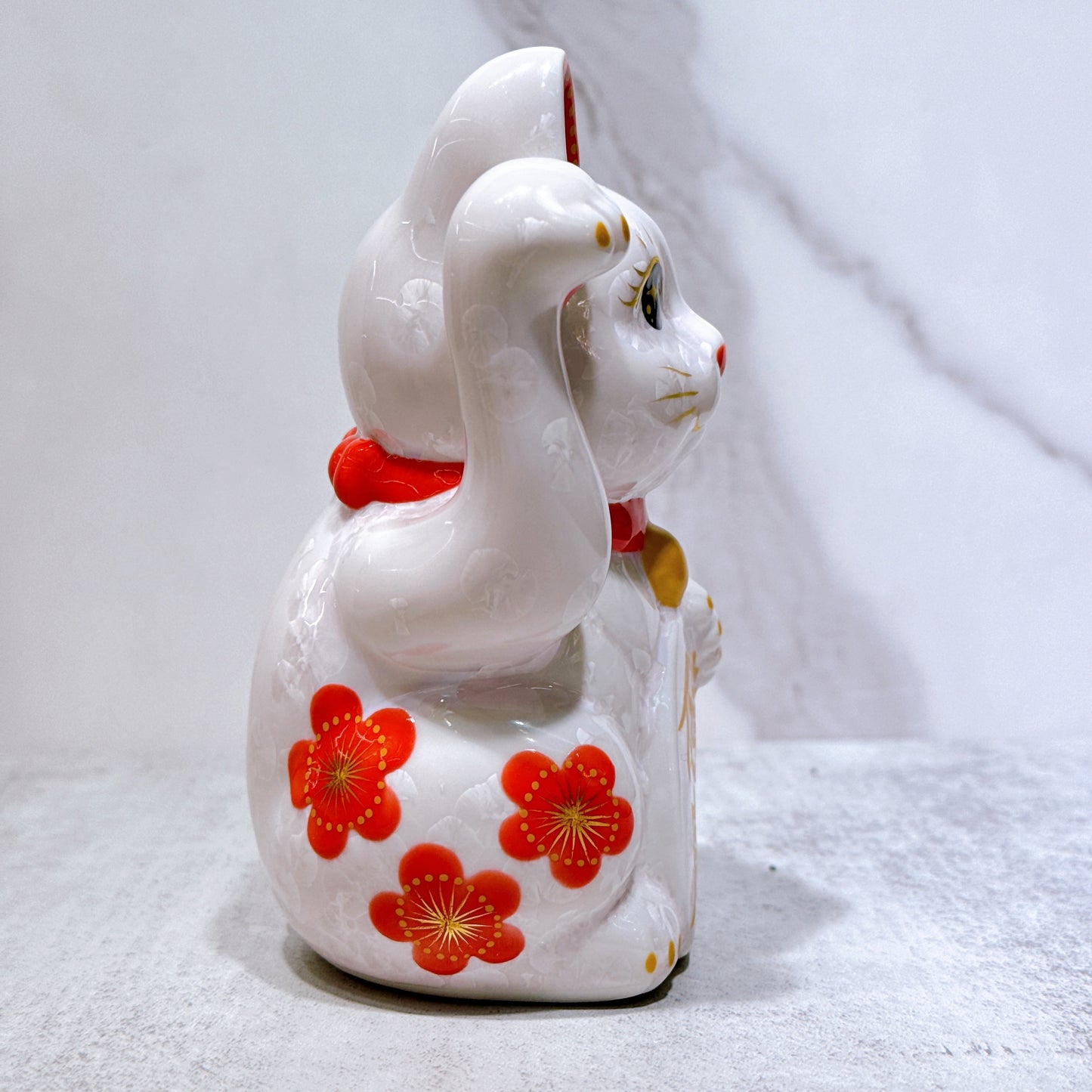 日本清水烧招财猫 花结晶 桃 体花 亿万两 右