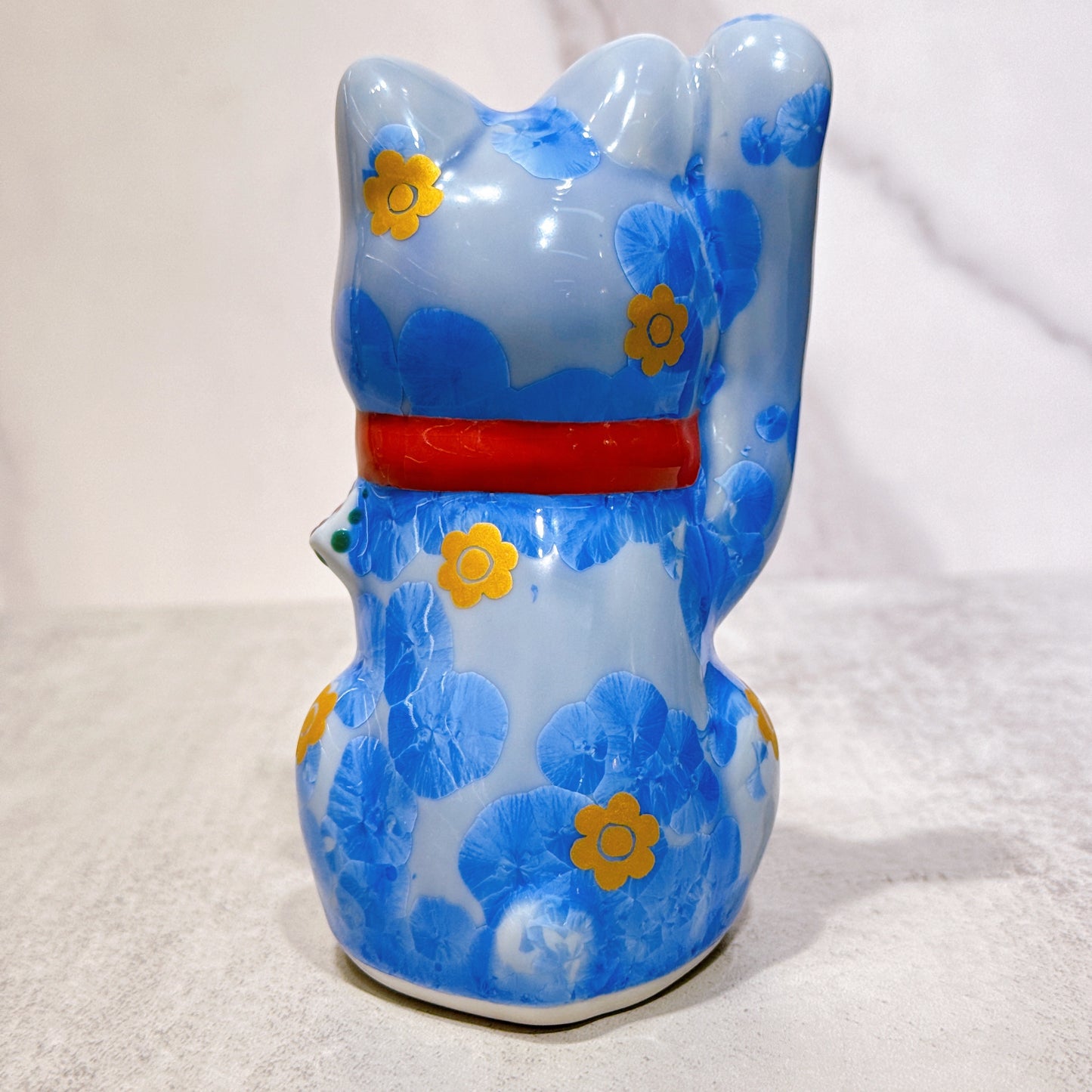 日本清水燒招財貓 花結晶 青 億万両