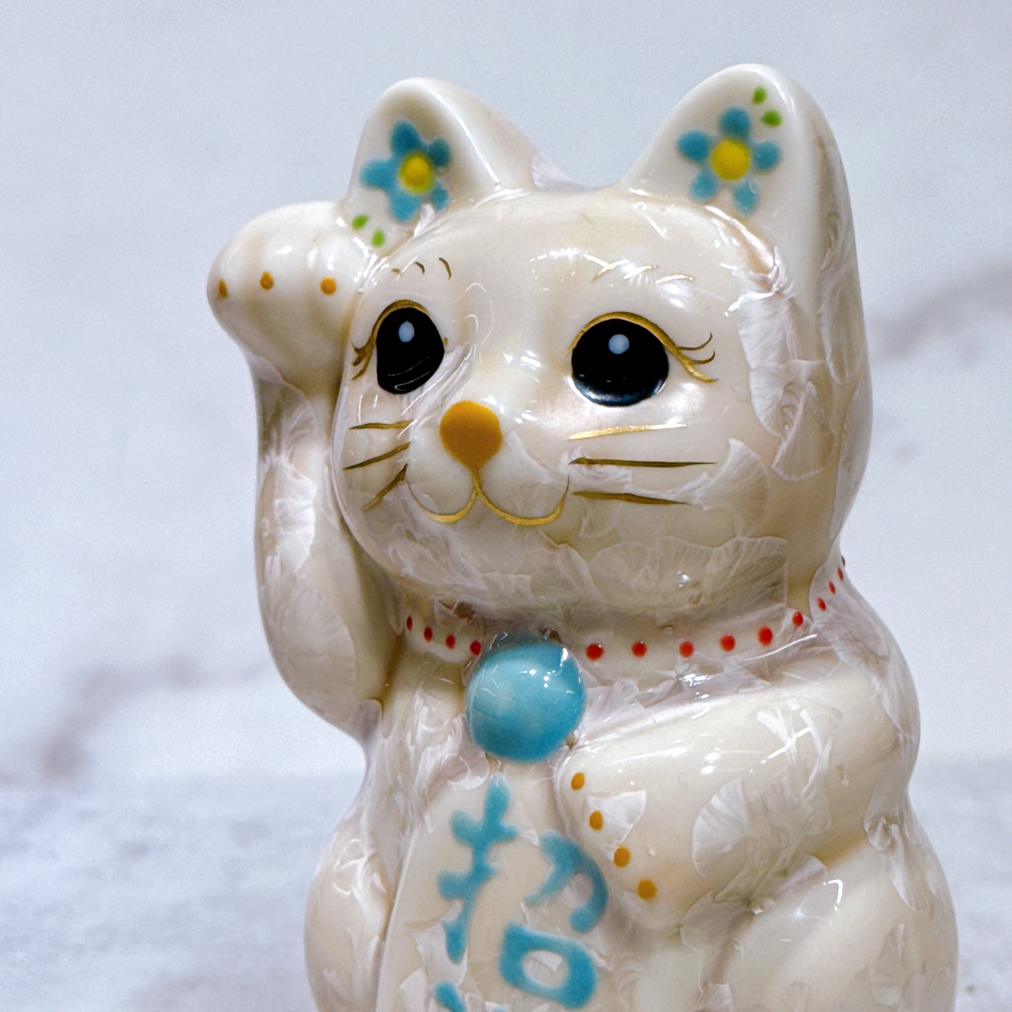 日本清水燒招財貓 花結晶 杏 右 特小
