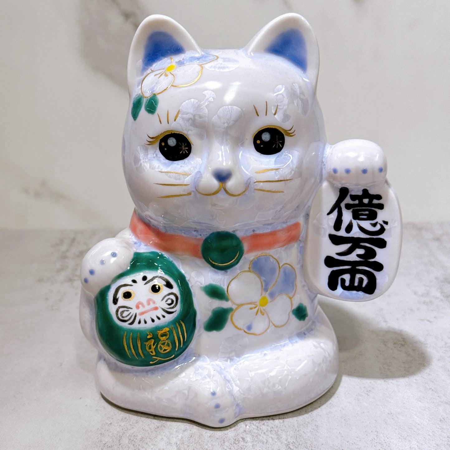 日本清水燒招財貓 達摩 花結晶 藤 億万両