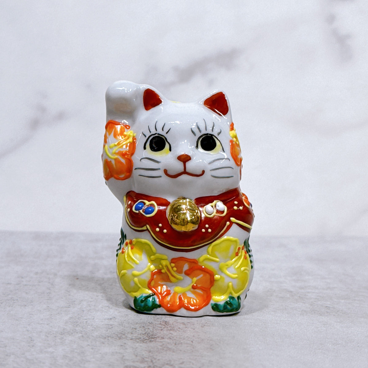 日本九谷燒招財貓 大紅花 2號