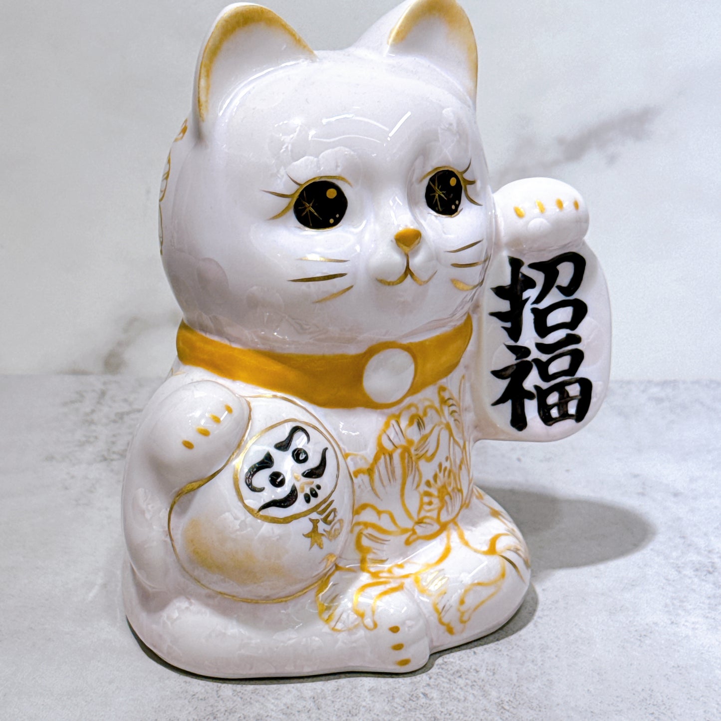 日本清水燒招財貓 達摩 花結晶 桃 招福