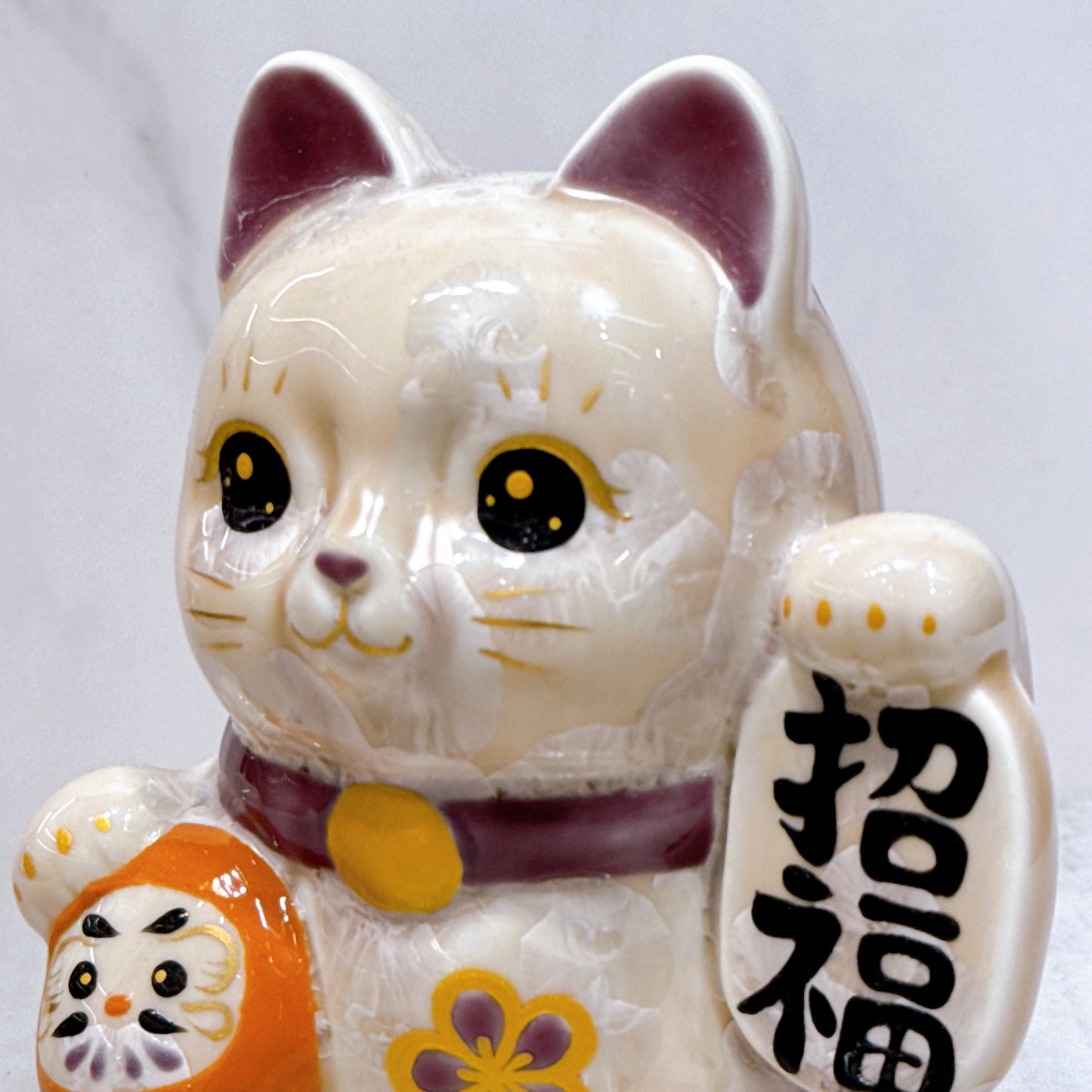 日本清水燒招財貓 達摩 花結晶 杏 招福