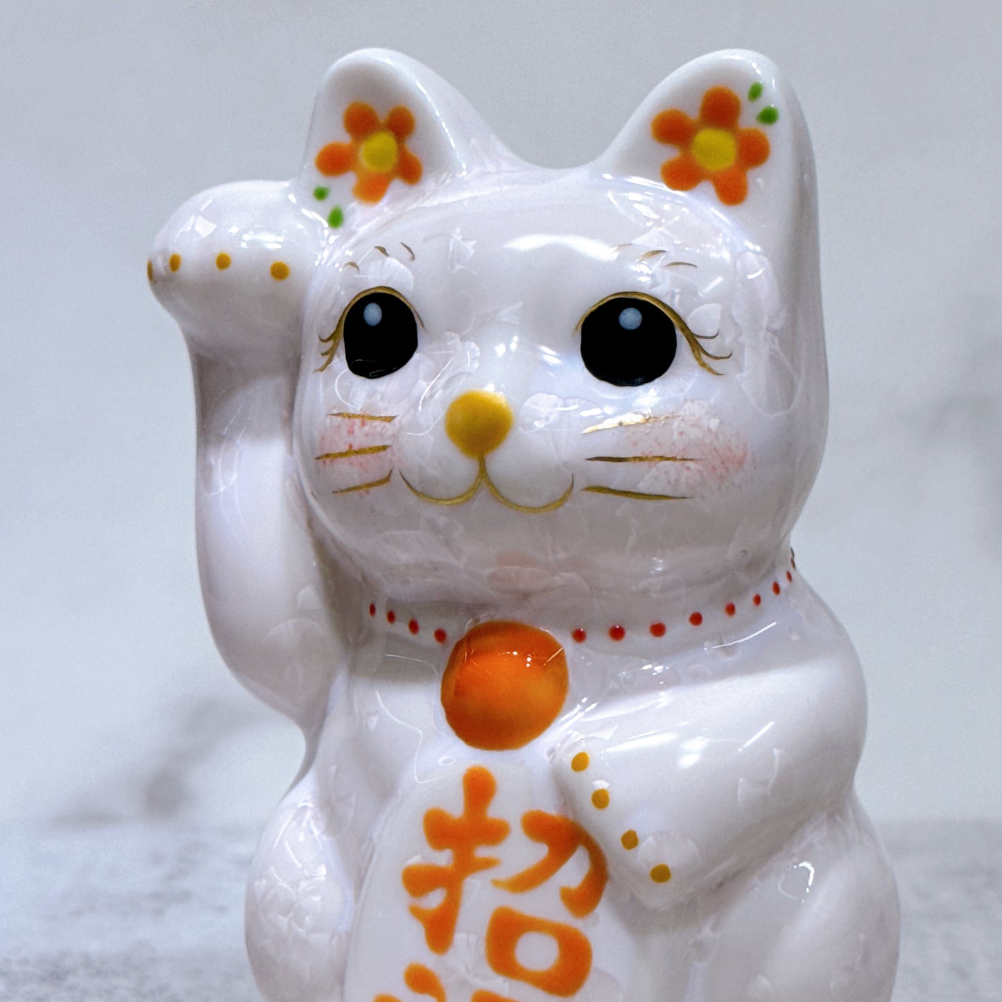 日本清水燒招財貓 花結晶 桃 右 特小
