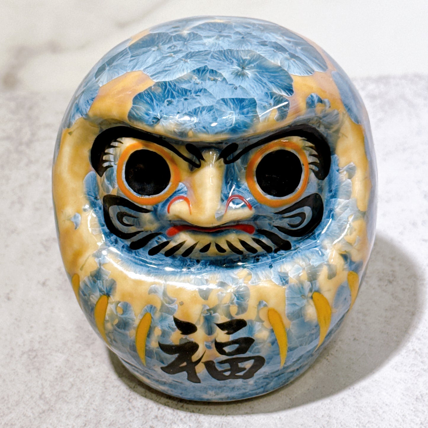 日本清水燒達摩 花結晶 灰青 樣 小號