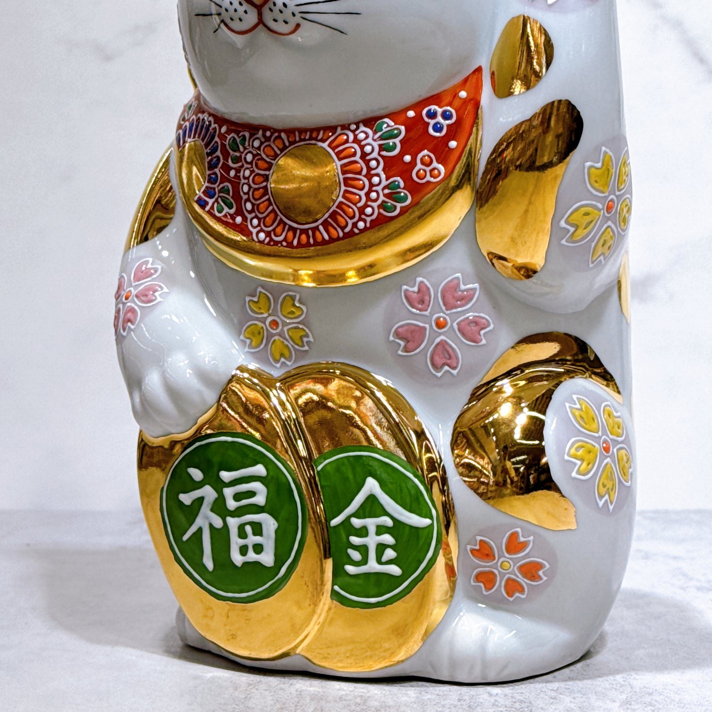 日本九谷燒招財貓 金櫻盛 7號