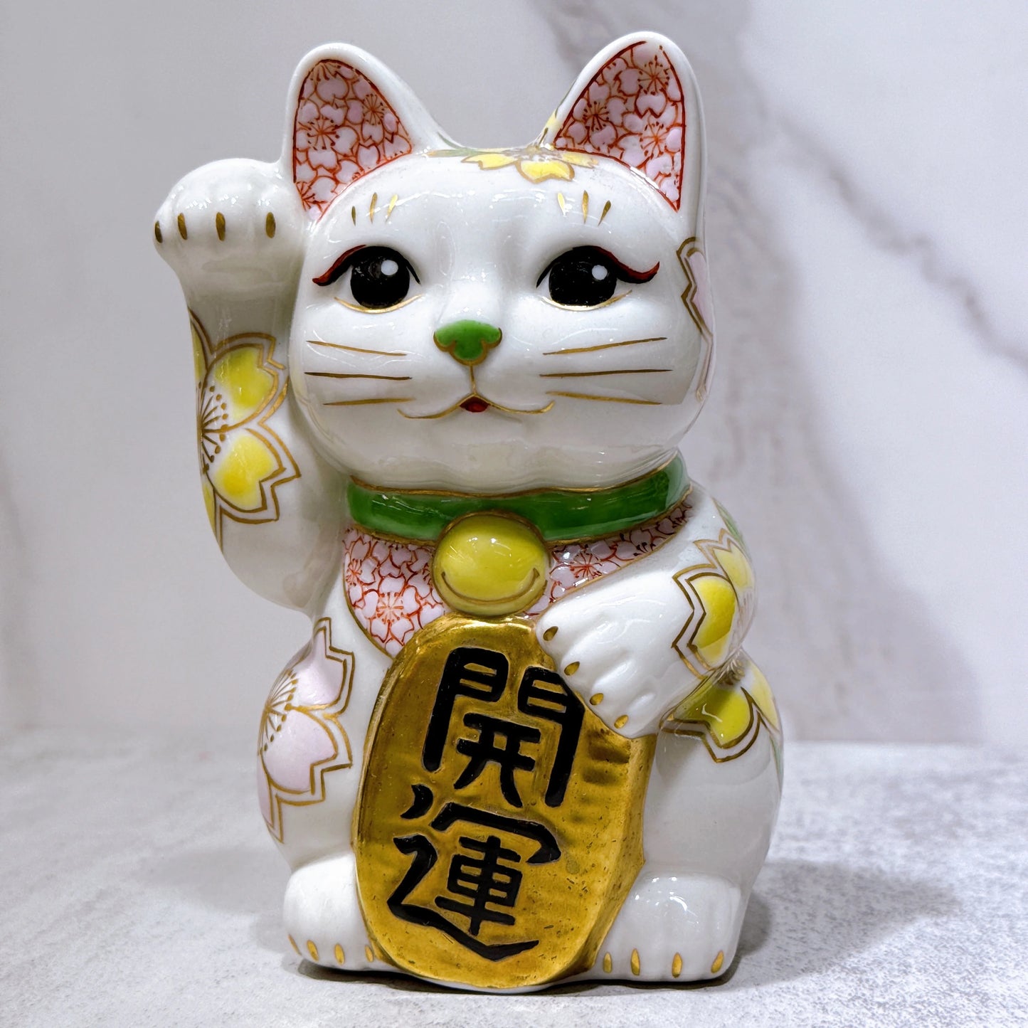 日本清水燒招財貓 白地 櫻盛