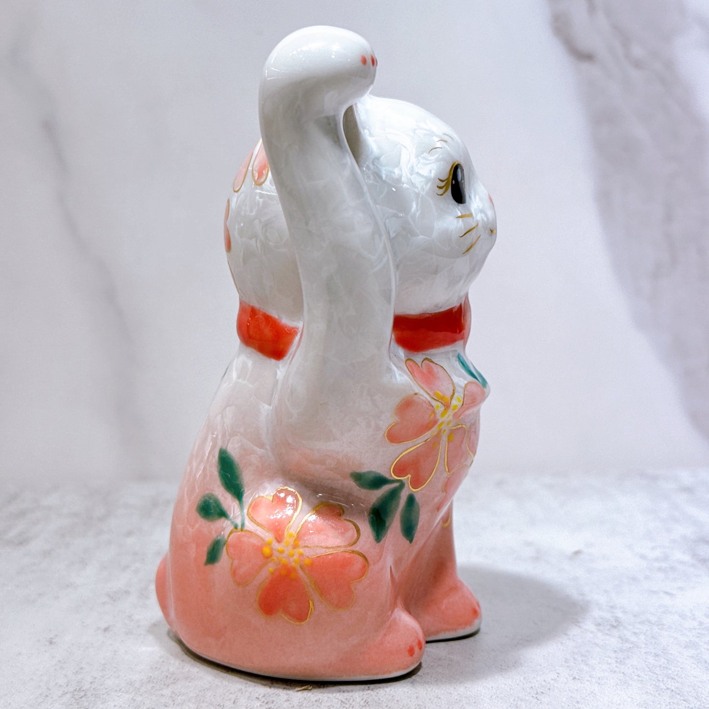 日本清水燒招財貓 花結晶 桃白 体花