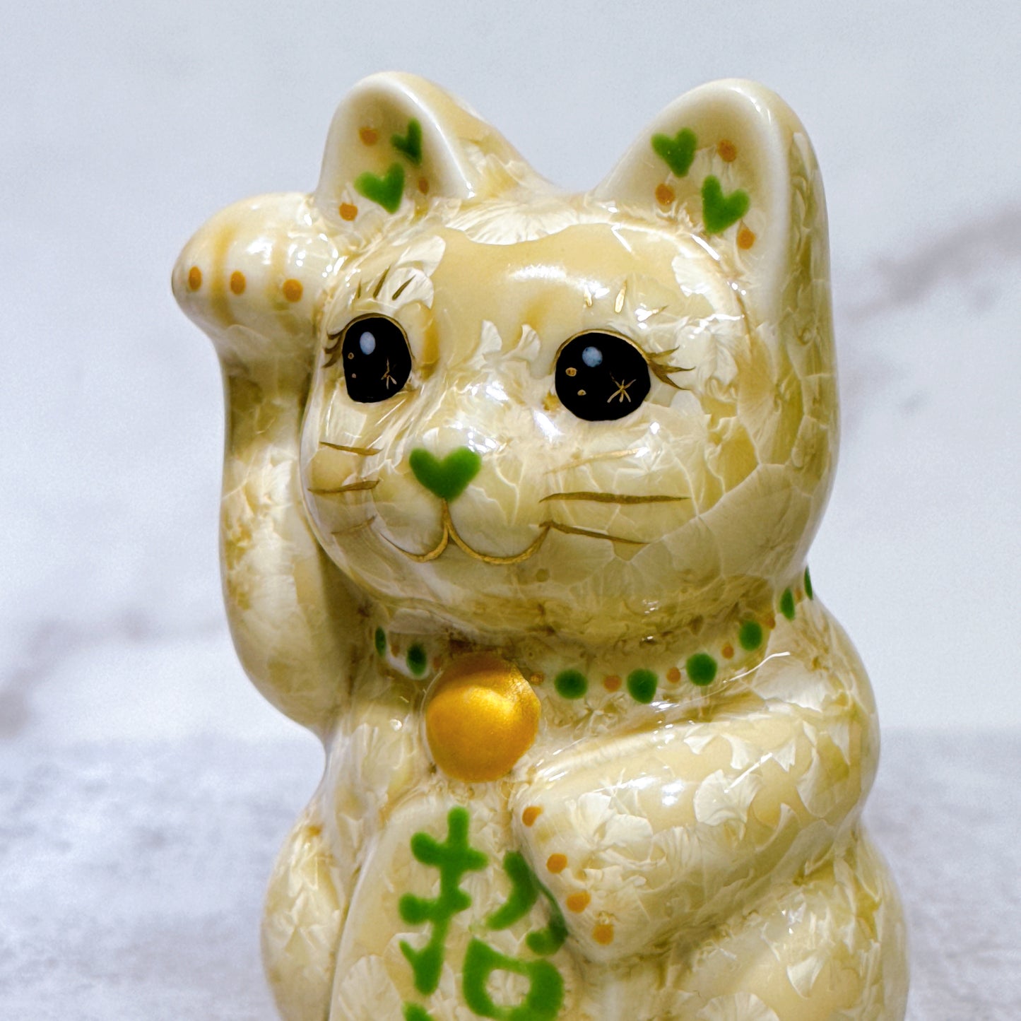 日本清水燒招財貓 花結晶 金花 右 特小