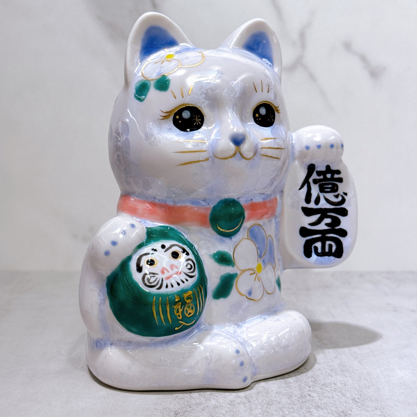 日本清水燒招財貓 達摩 花結晶 藤 億万両